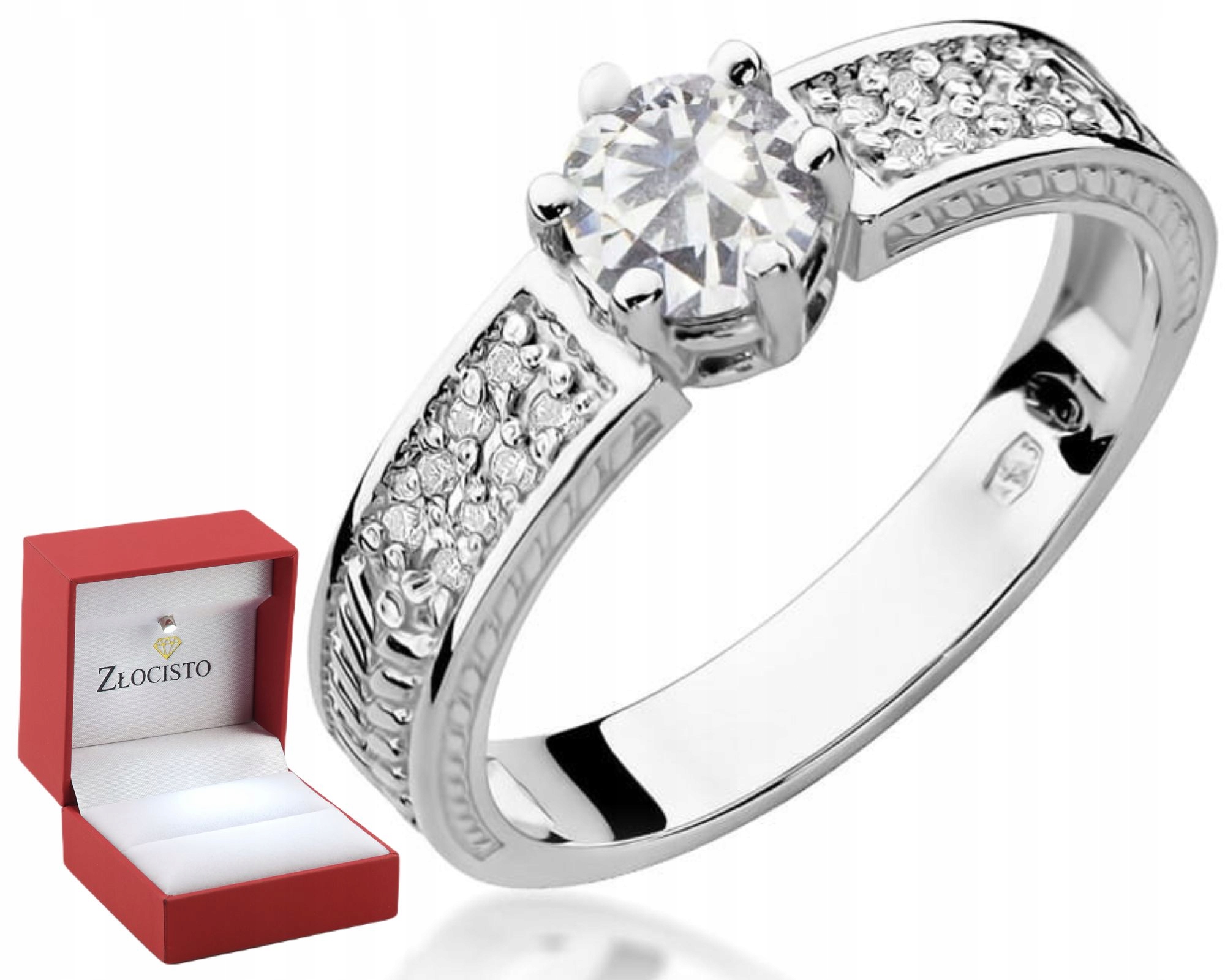 Zlatý Prstýnek Bílý Safír Brilianty Bílé Zlato 585 Gravírování Dárek