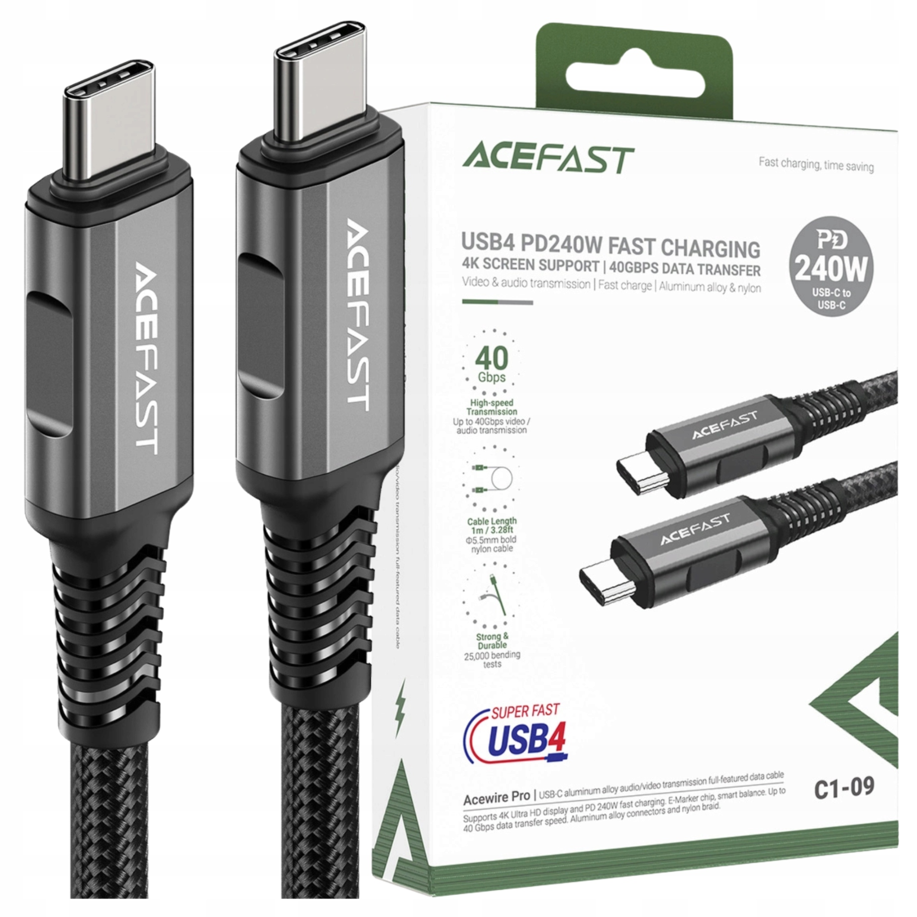 Acefast Kabel Usb-c 5A Pro Macbook Pro Air 1 M S Pd 3.1 S Rychlým Nabíjením