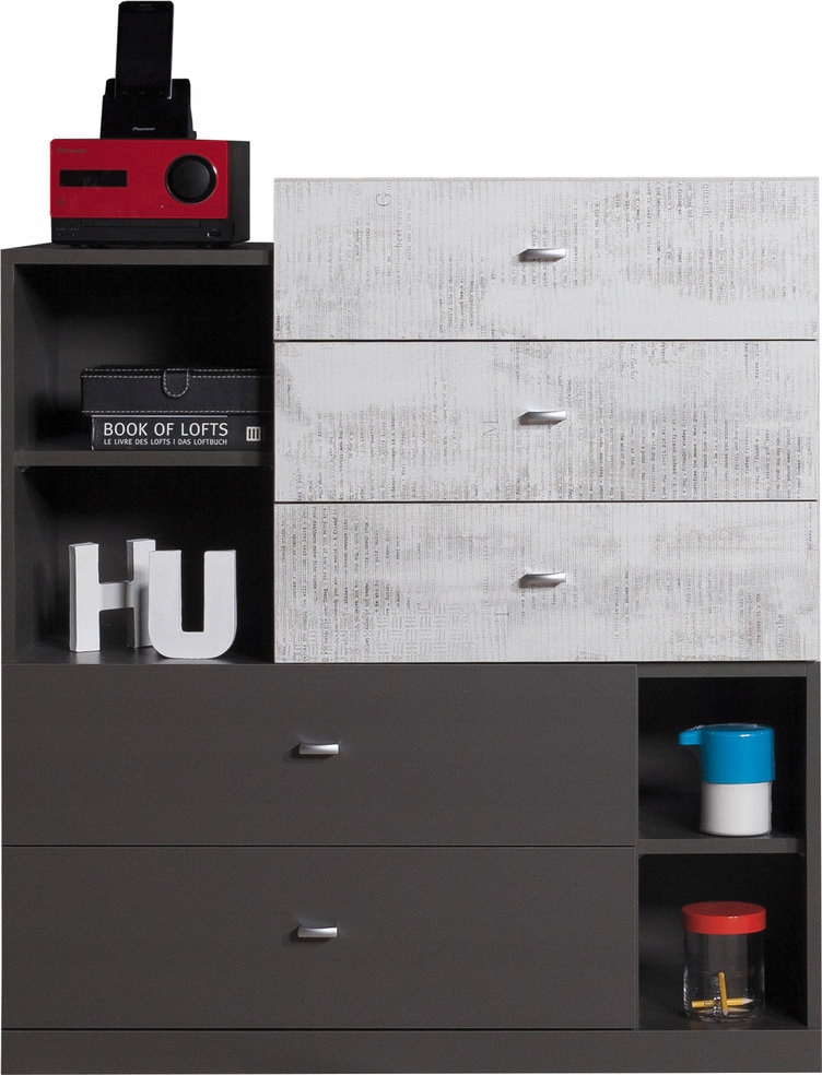 Komoda Fiume 90 cm do obývacího pokoje Ložnice 5 Zásuvek Grafit