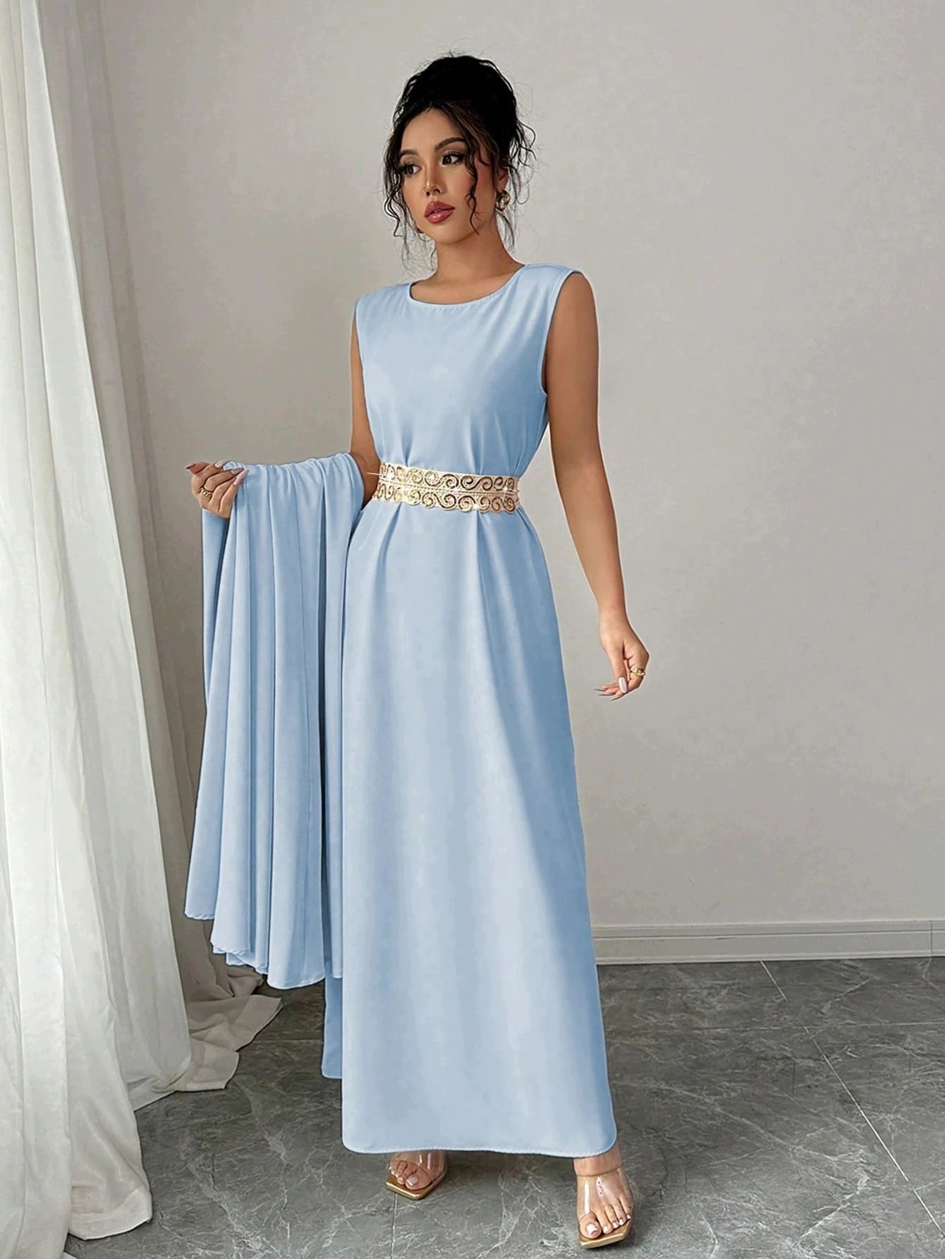 Shein Modrá Elegantní Šaty Rozevřená Na Příležitost M 1M