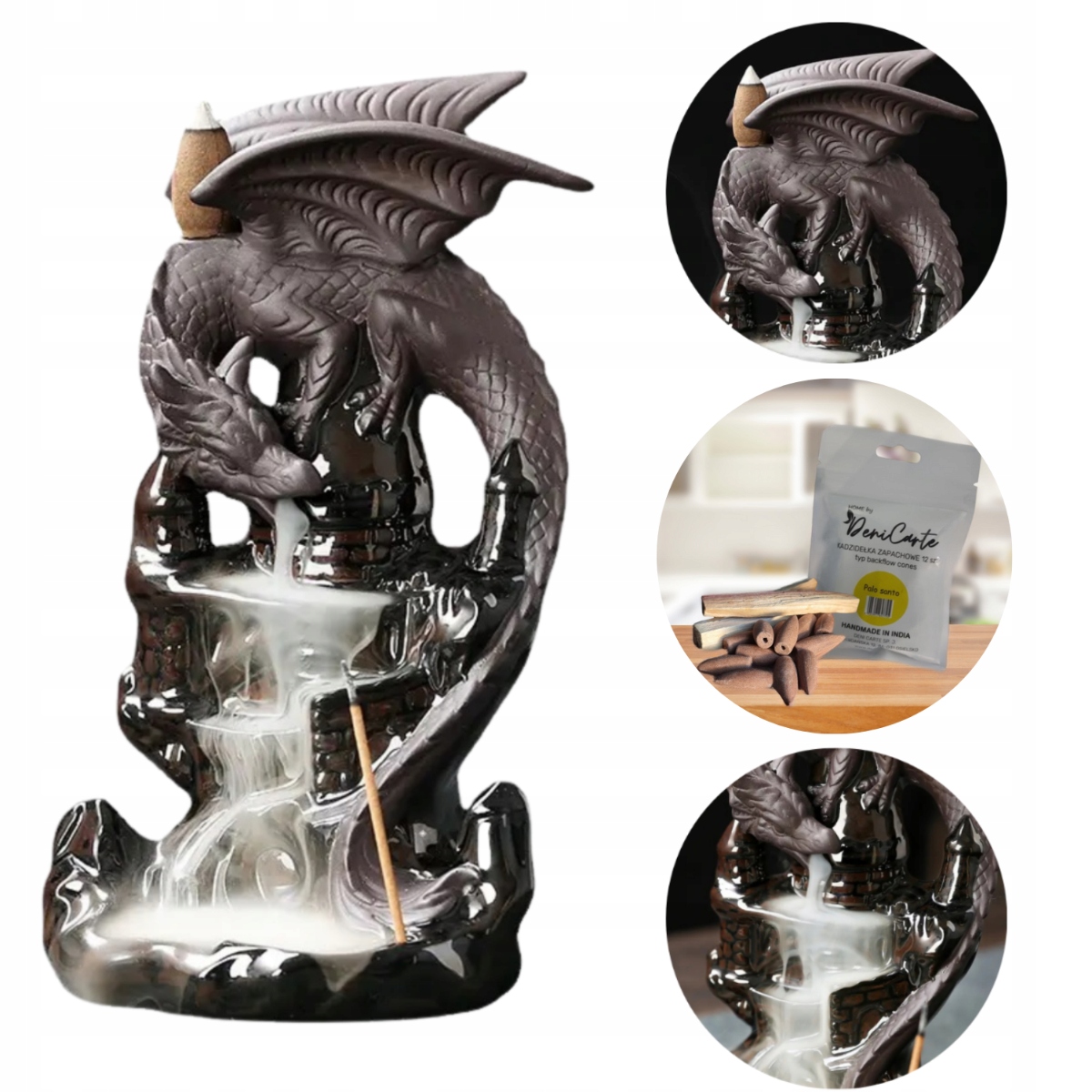 Aromalampa Keramický Backflow Drak 19 cm kadidlo 12 ks
