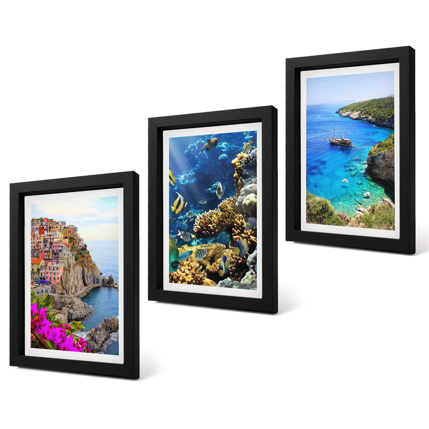 Domácí galerie obrazů Pohledy na pobřežní barevné domy Koláž 3ks 20x30