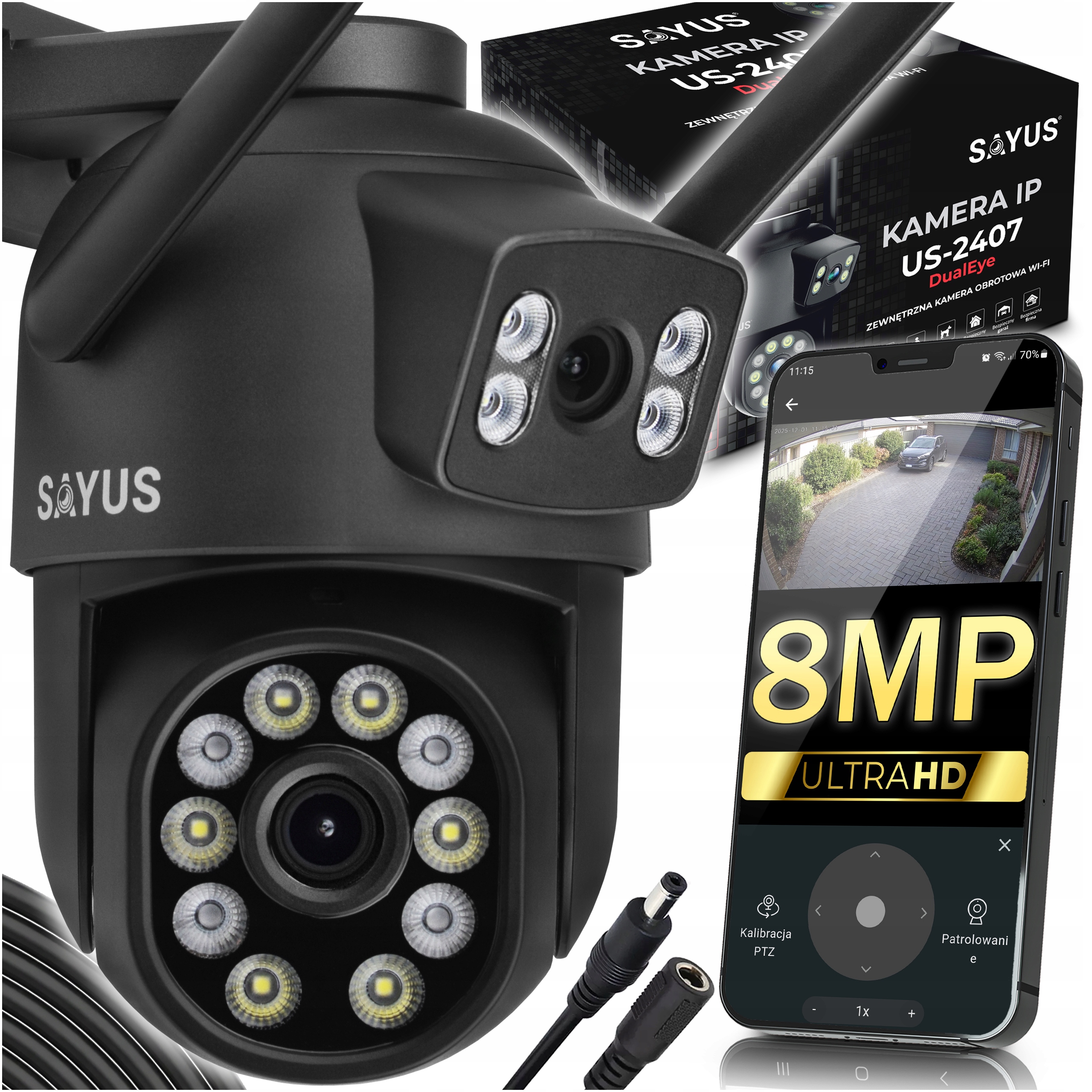 Venkovní Kamera 2x8MPx Otočná Dvojitá 5xZOOM Ultra Hd Detekce Ip Wifi