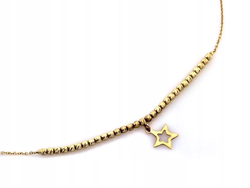 Náhrdelník celebrity zlato 585 14k s kuličkami hvězda 2.42g módní regulace