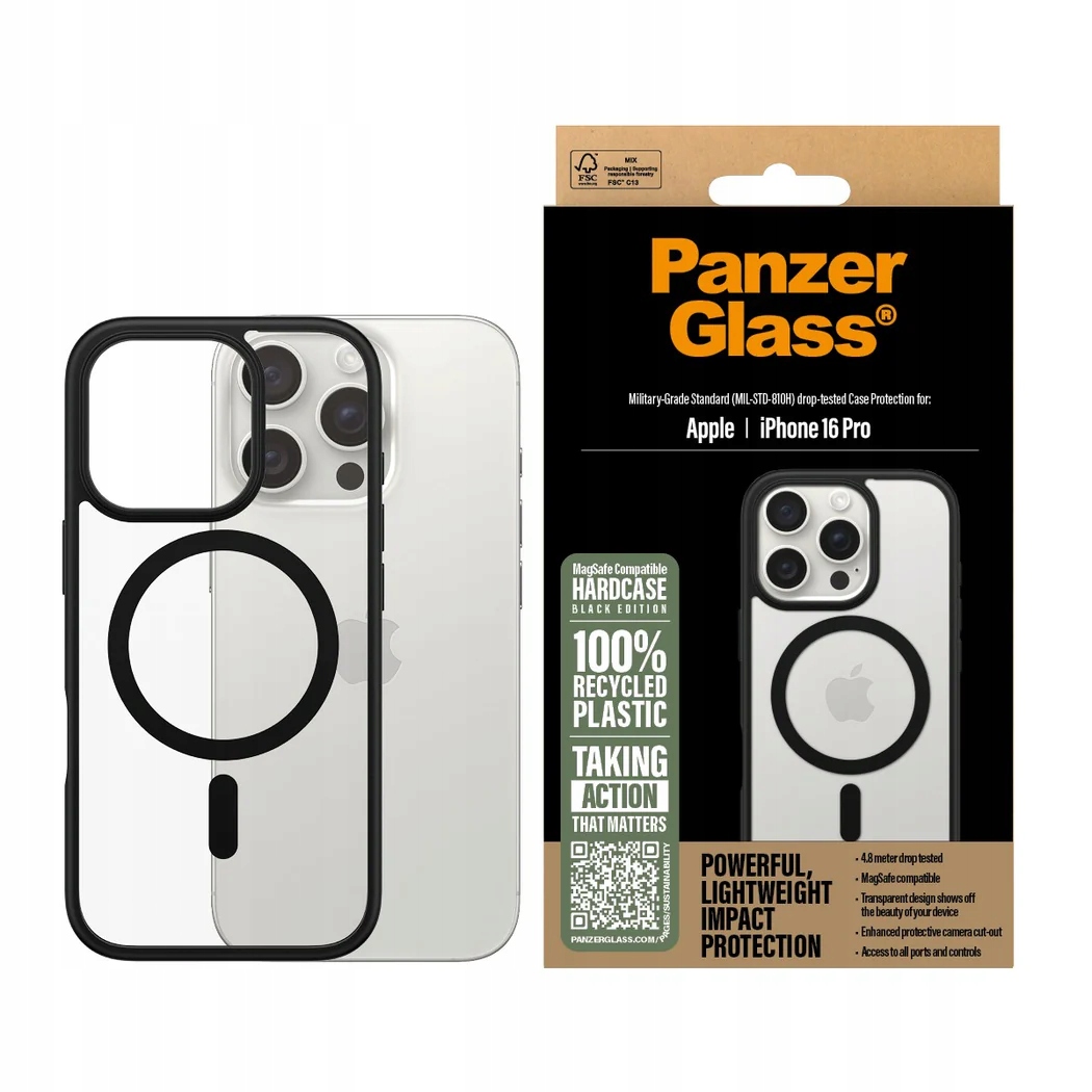 PanzerGlass HardCase Black MagSafe etui do iPhone 16 Pro przezroczyste