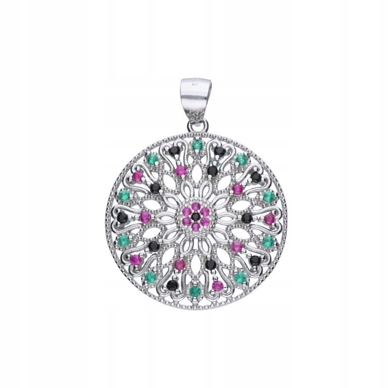 Ažurový přívěsek na řetízek stříbro 925, barevné zirkony 25 mm 4.03 g