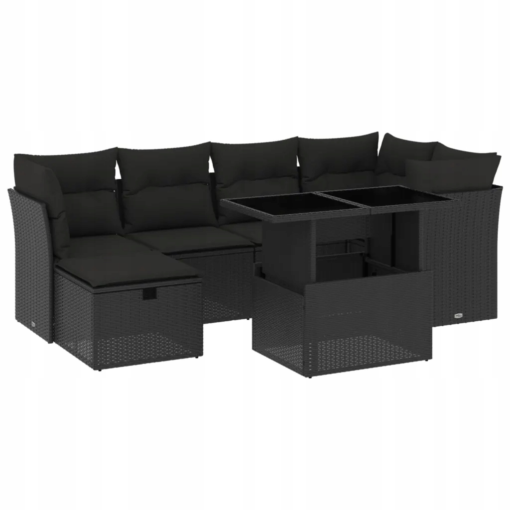 Sedací souprava Rattan Pe Černá, Stůl 100x55x44/73 cm, Sedadla 62x6