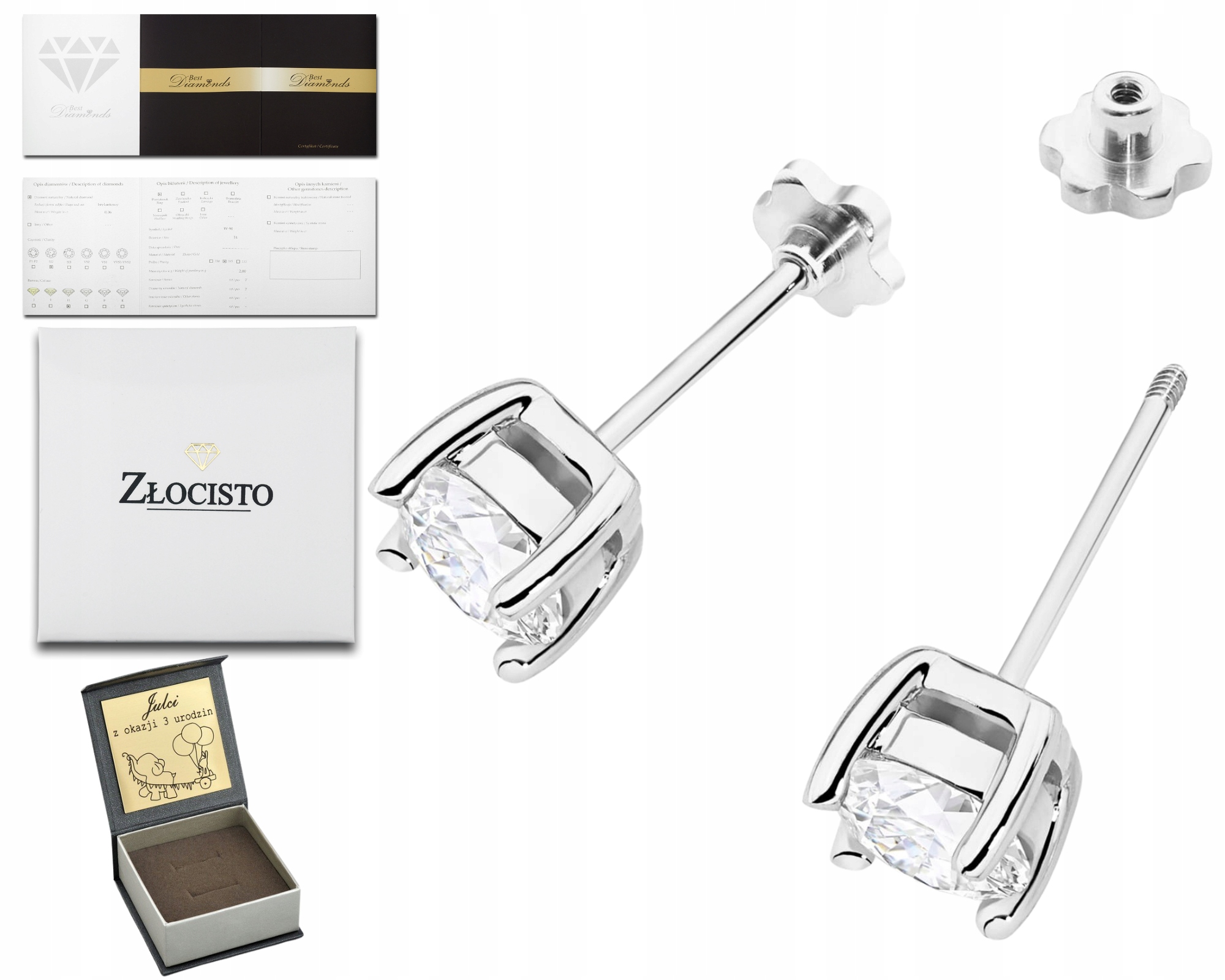 Náušnice Z Bílého Zlata Na Šroubovací Tyči Diamanty Lab 2,00 Ct 585