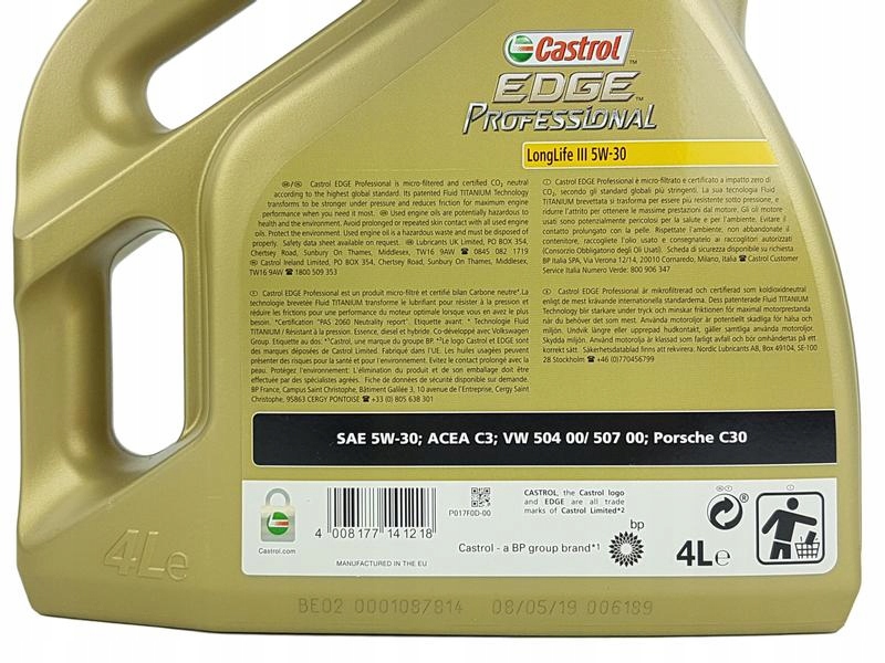 CASTROL EDGE PROFESSIONAL LONGLIFE III 5W30 8L Model EDGE Professional