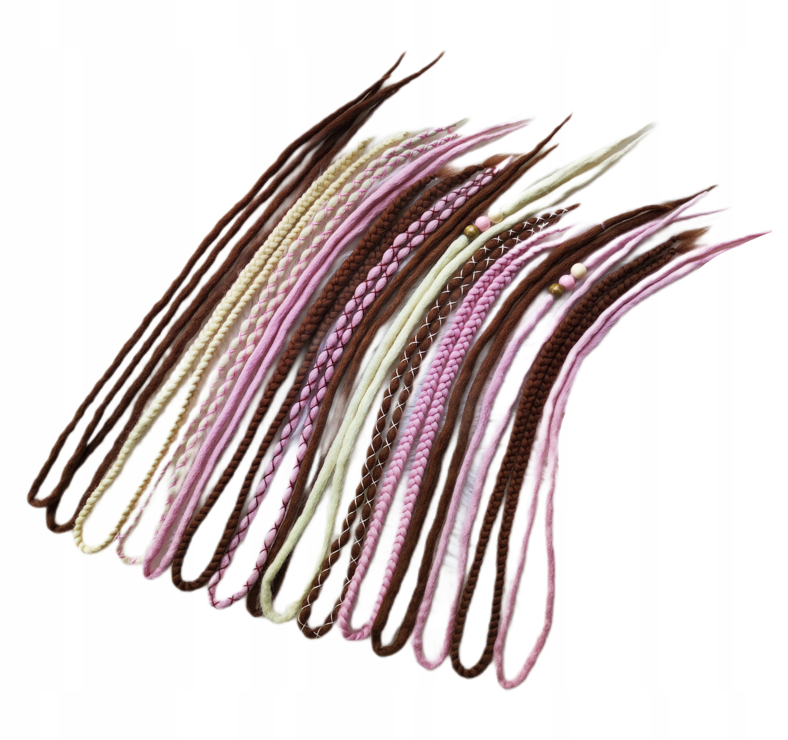 Vlněné copánky, blond hnědá růžová barva, Letní Vřesoviště, 40 kusů