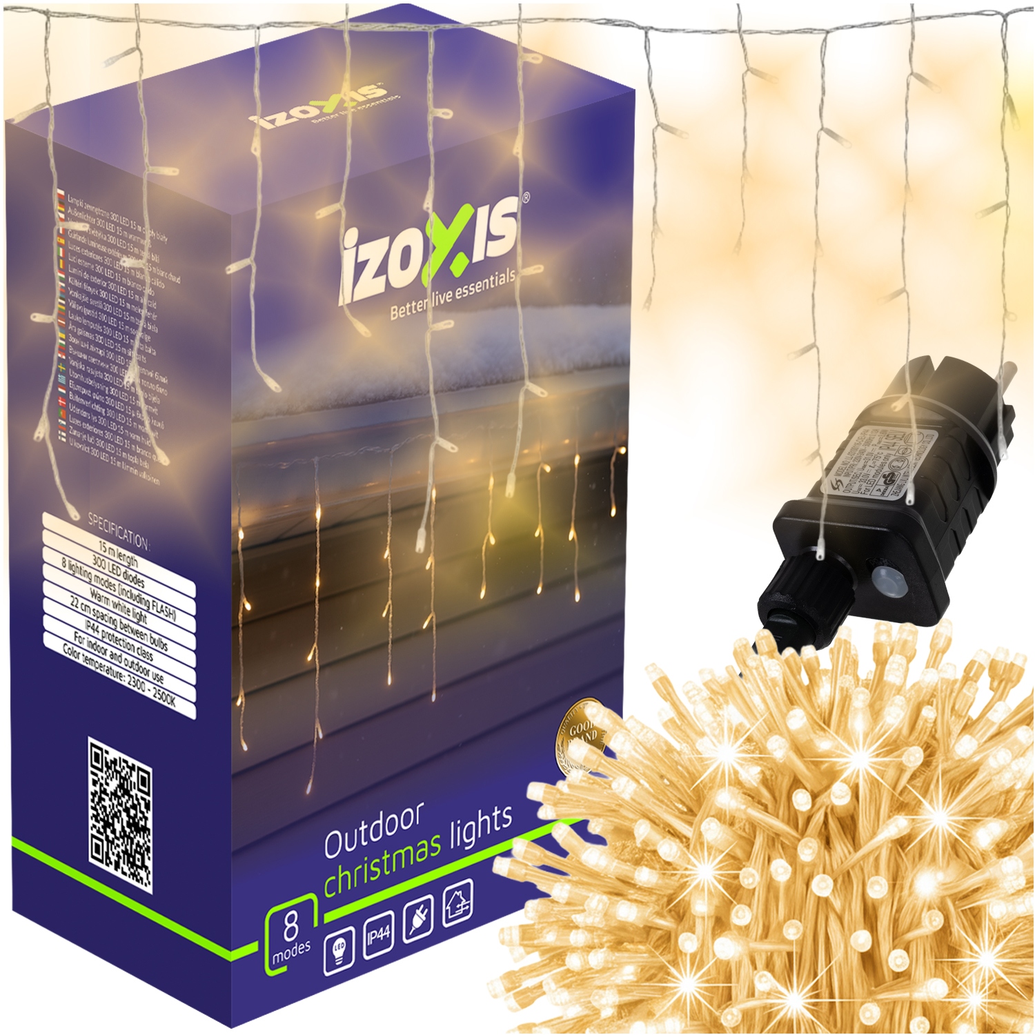 Vánoční Osvětlení Na Stromeček 300 Led Flash 15 m Izoxis Zew Sople Záclona Teplá bílá