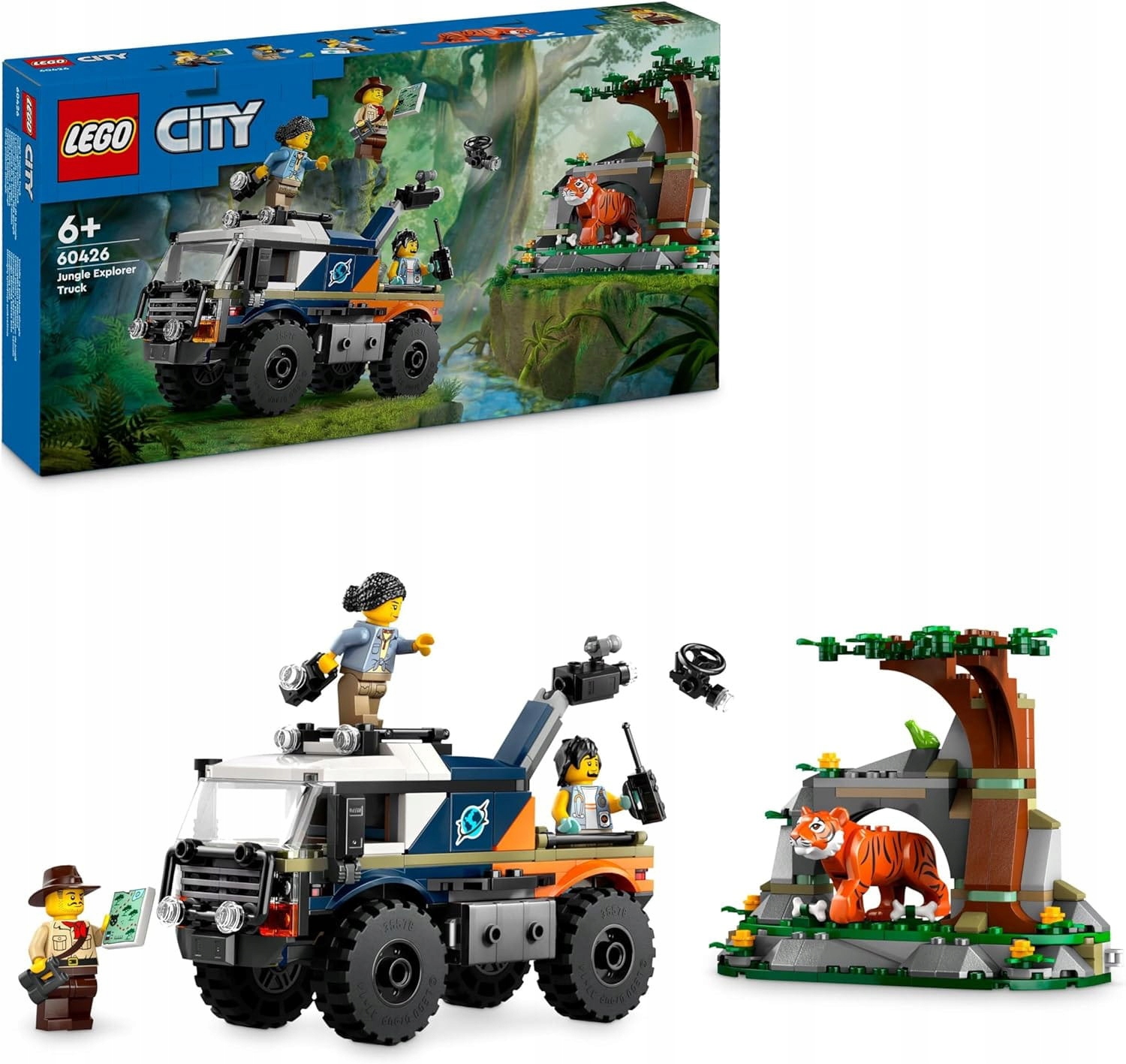 Lego 60426 Terénní průzkumník džungle, kamion, kamera, dron, tygr, jeskyně