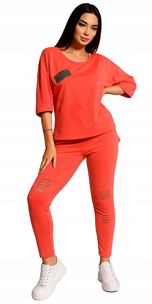 La..Mu kalhoty trubičky legíny se zářezy bavlna korál oranžová S/M-1