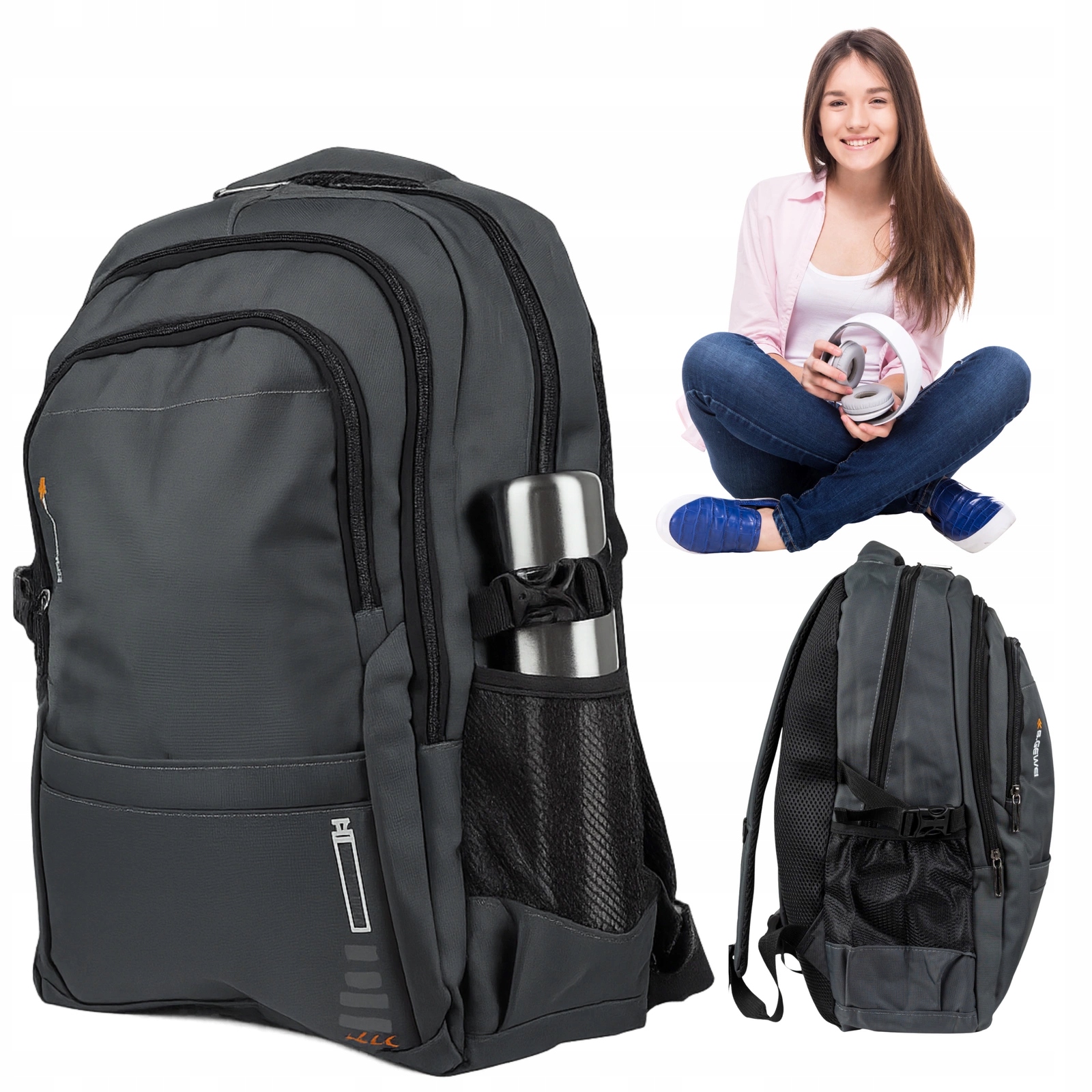 Školní batoh městský šedý moderní pro kluky/dívky notebook 15,6