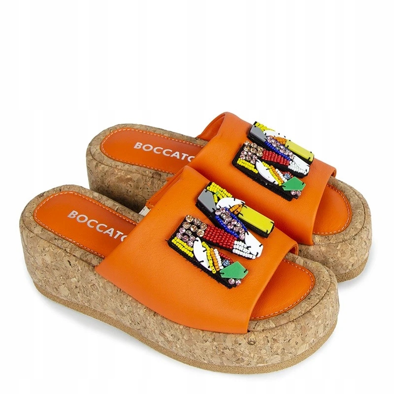 BOCCATO 0137-163.21 POMARAŃCZOWE SKÓRZANE KLAPKI Z OZDOBĄ 37 Marka LaRoni