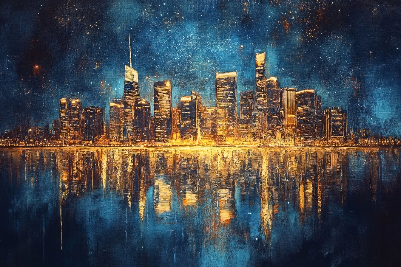 Obraz Na Plátně Canvas Panorama Noc Usa New York Manhattan Světla 120x80
