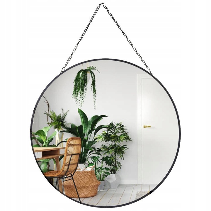 

Lustro Okrągłe Wisząc Ścienne Loft Czarne Rama