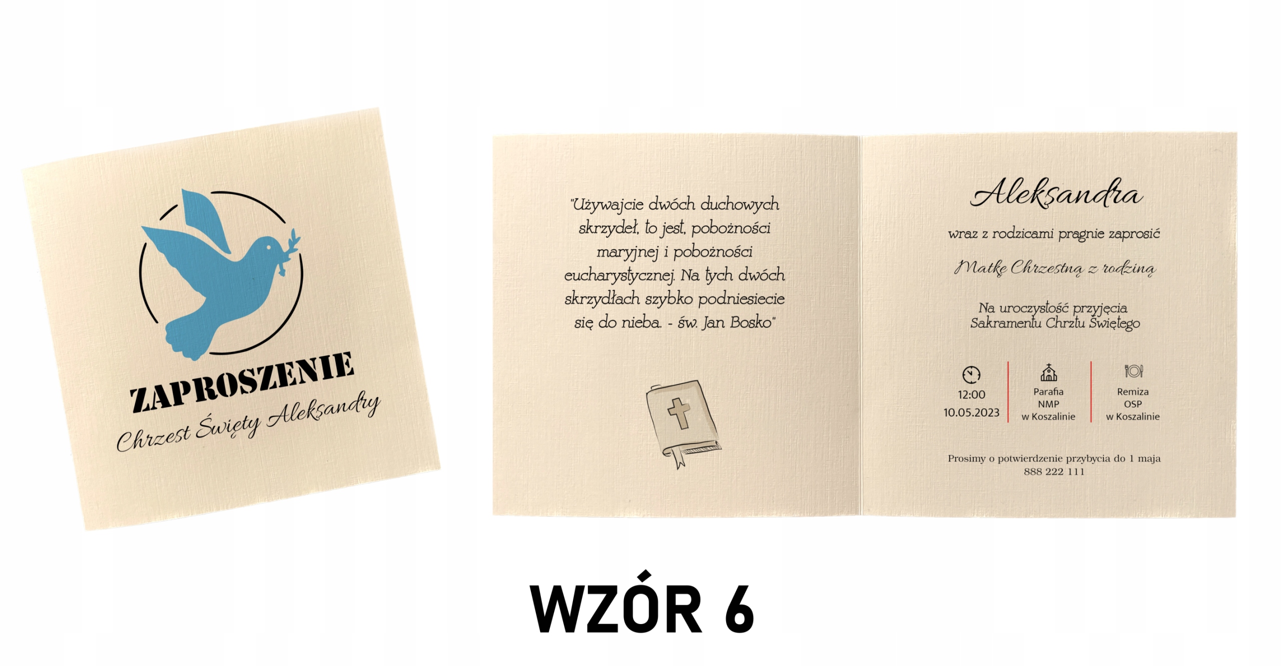 ZAPROSZENIE NA CHRZEST ŚWIĘTY wzory personalizacja Grubość papieru 246 g