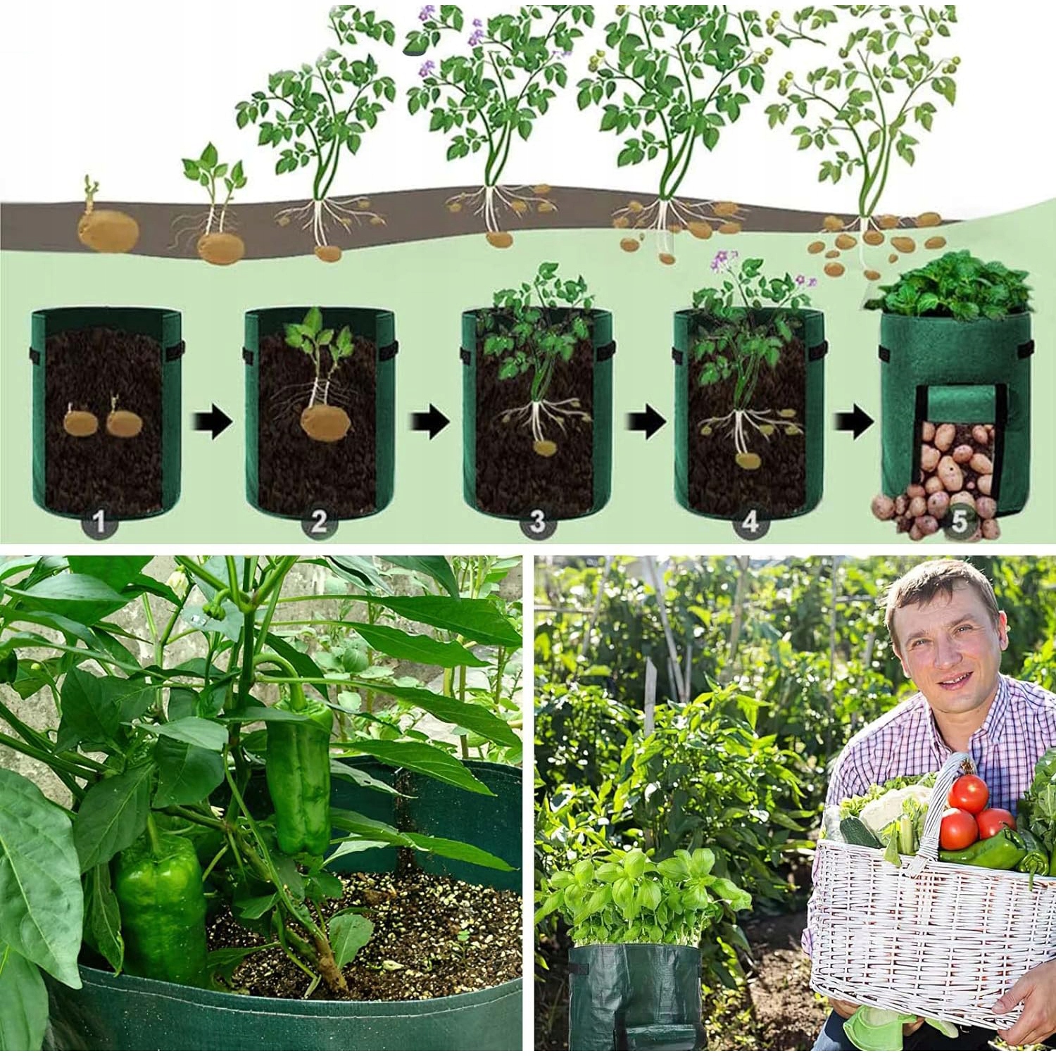 WORKI DO UPRAWY ZIEMNIAKÓW, 4 SZT.TORBY DO UPRAWY ROŚLIN TOREBKI DO UPRAWY Materiał wykonania filc