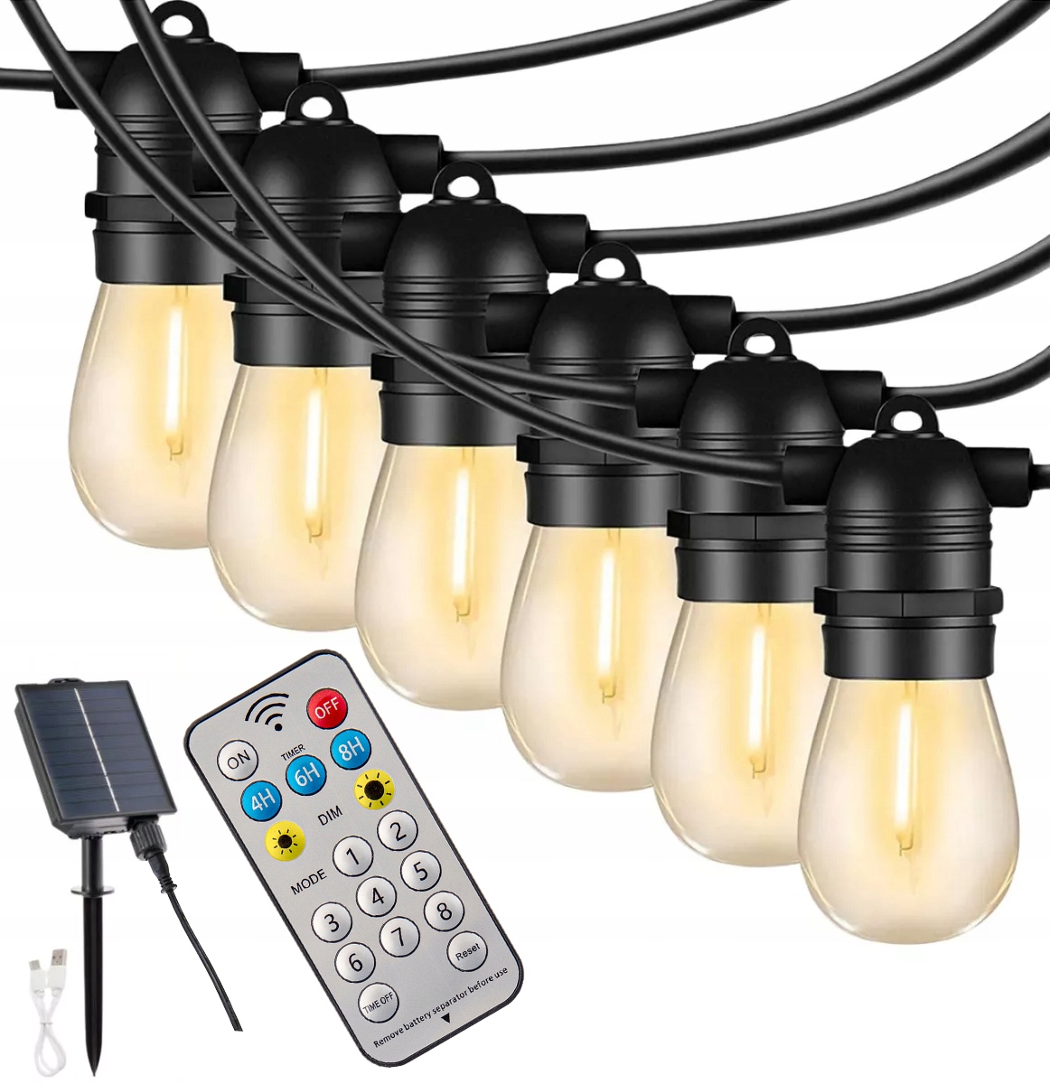 Venkovní solární zahradní girlanda 20 m 20 x Led žárovka E27 IP65 Balkon