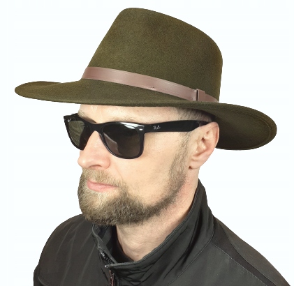 Lovecký vlněný plstěný klobouk Skoczów Tajga zelený khaki kovboj 55 cm