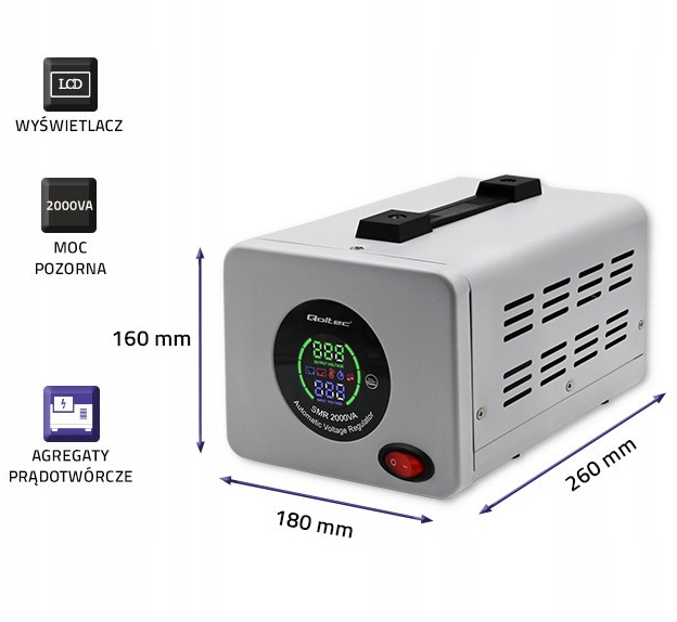 STABILIZATOR NAPIĘCIA AVR 3% 1600W PIEC SERWER RTV Wysokość produktu 150 cm