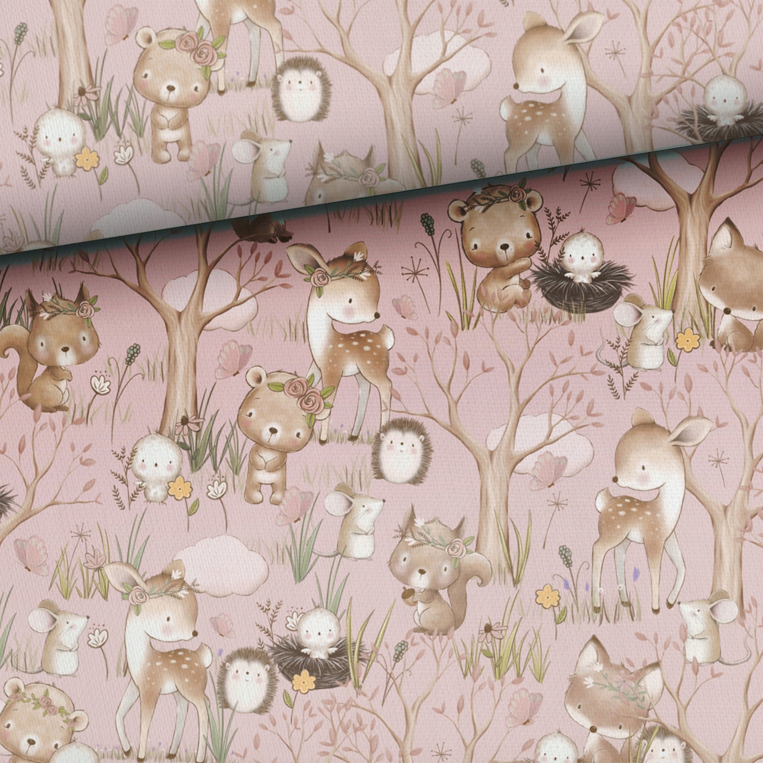 Tkanina 100% bawełna Little Baby Forest Pink 1MB