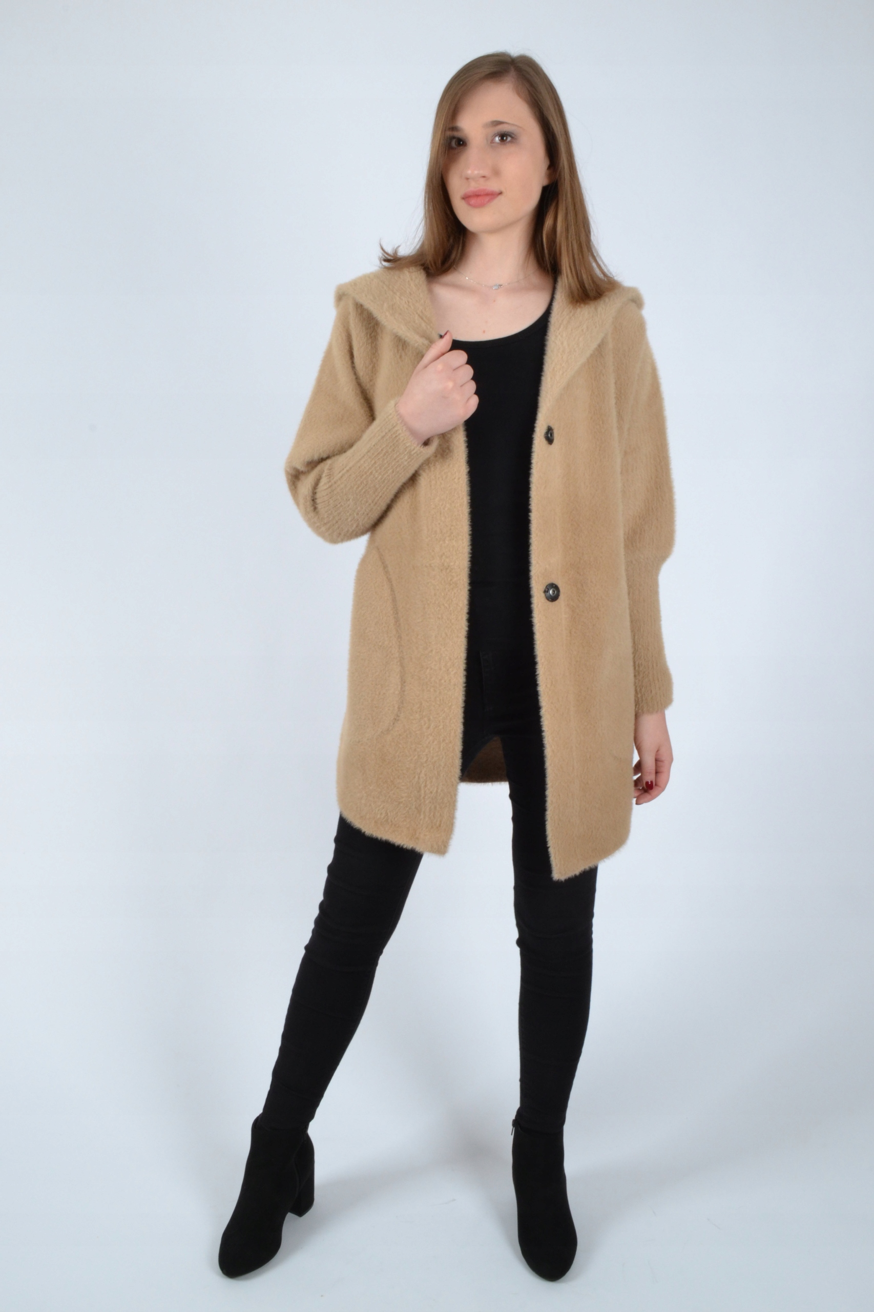 Płaszczyk damski kurtka z kapturem ALPAKA oversize Rękaw długi rękaw