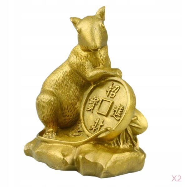 2 szt. Chiński posąg szczura Feng Shui figurka zwi