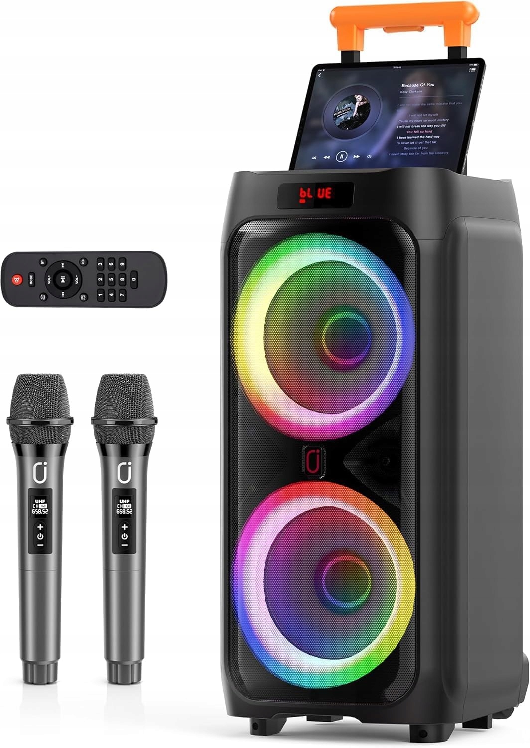 Hwwr Karaoke Bluetooth set s dvoma mikrofónmi a svetlom Disco