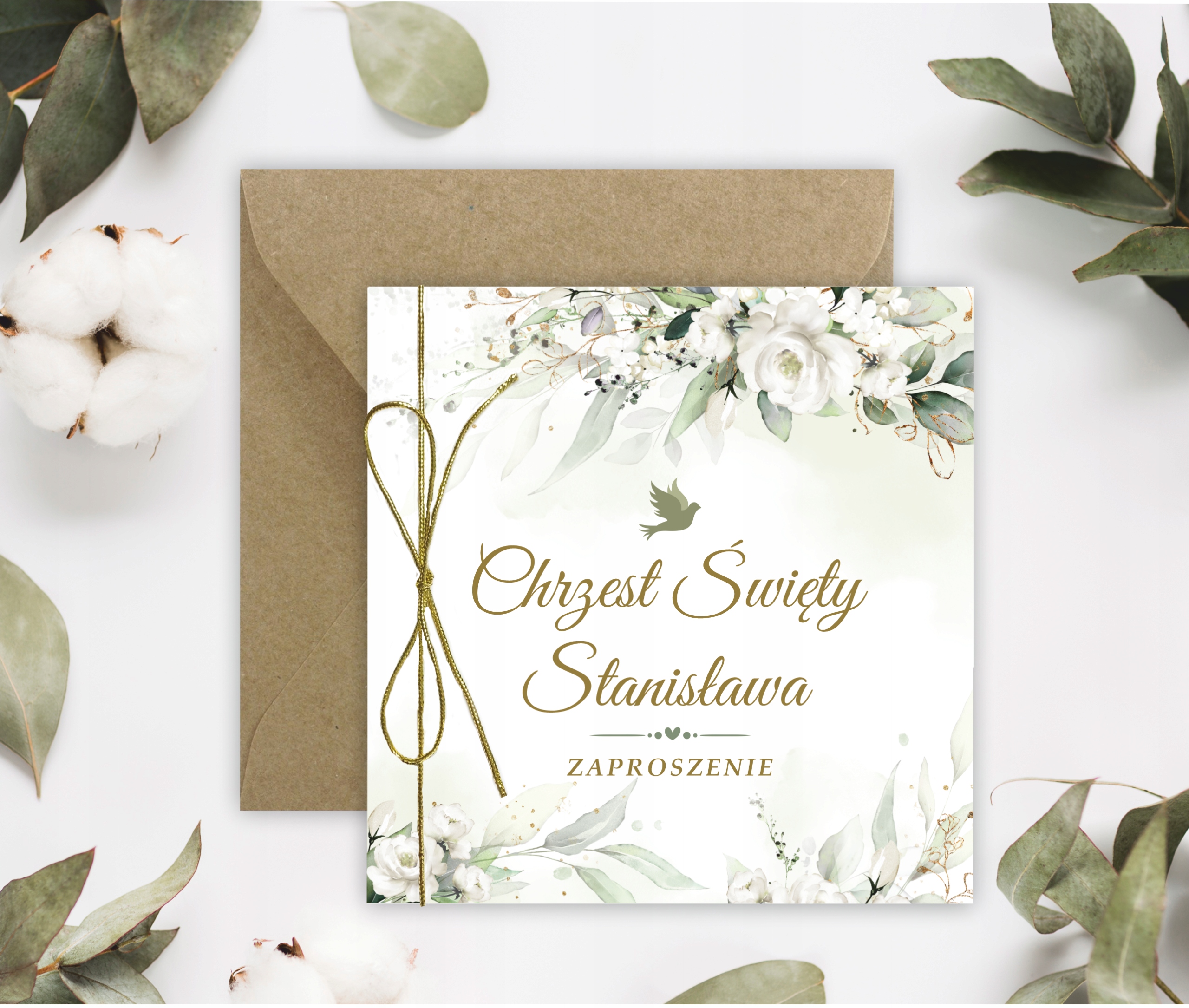 ZAPROSZENIA NA CHRZEST + IMIĘ + KOPERTA + SZNUREK Kolor dominujący wielokolorowy
