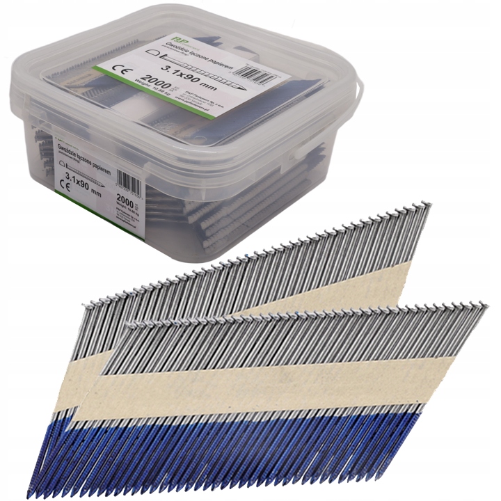 Gwoździe do gwoździarki łączone papierem 3,1x90mm Pierścieniowe Czarne 34°