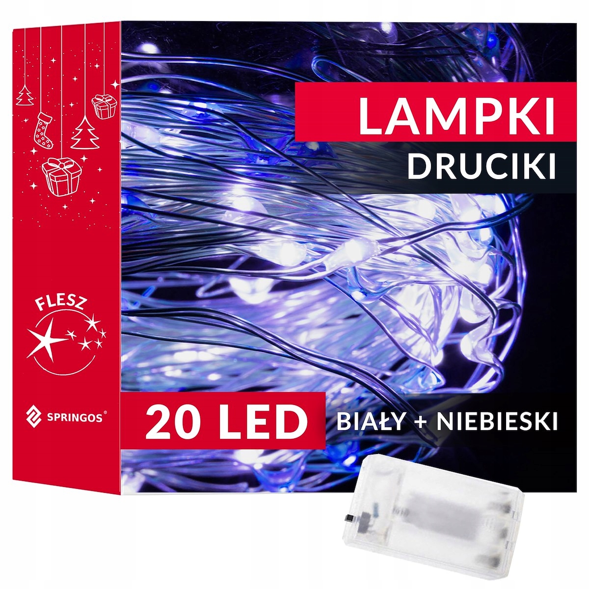 LAMPKI 20 LED DRUCIKI OŚWIETLENIE CHOINKOWE NIEBIESKIE NA BATERIE MIKRO Długość sznura 2.2 m