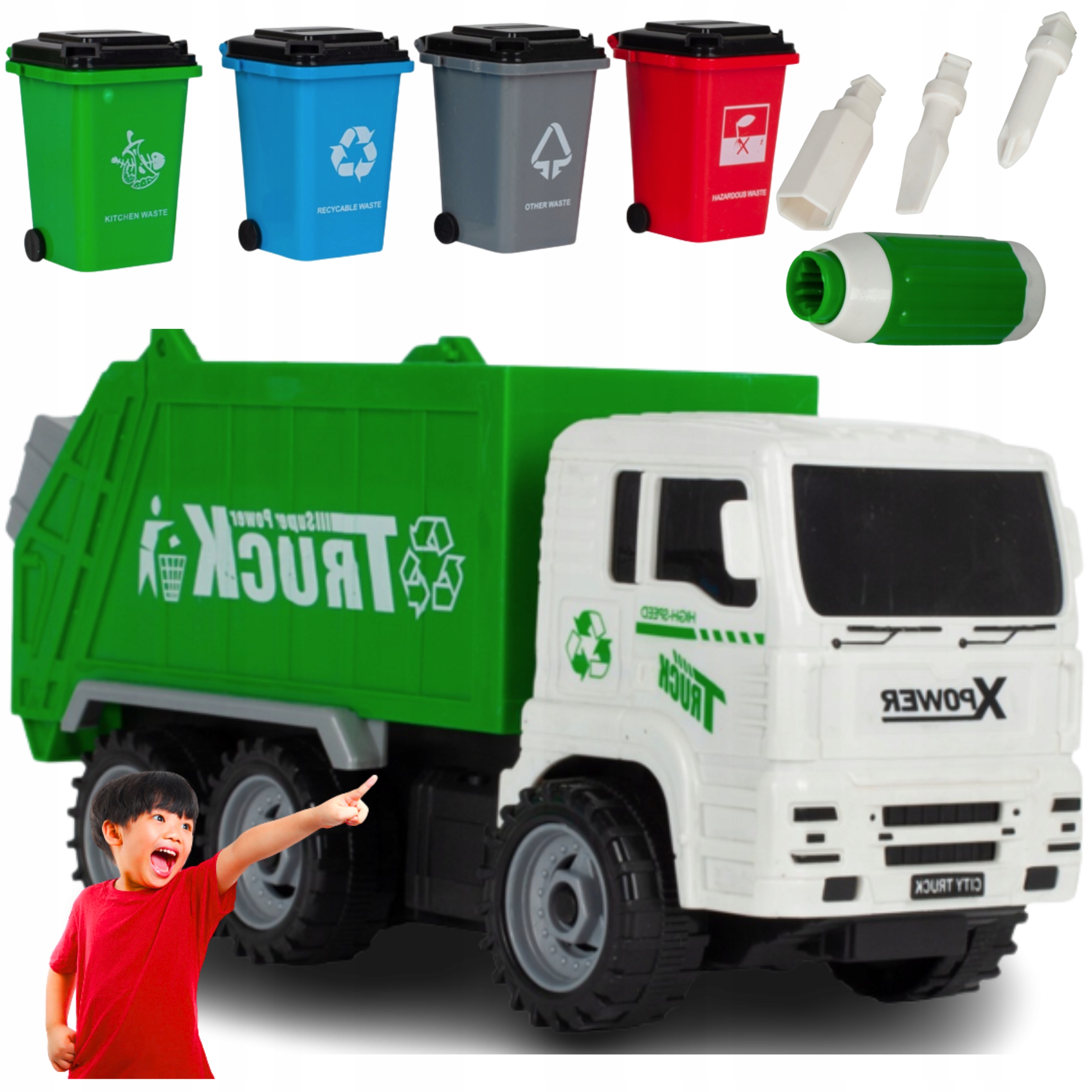 DUŻA ŚMIECIARKA AUTKO DO SKRĘCANIA ZABAWKA RUCHOMA ZESTAW SKRĘCANIA RUCHOMA