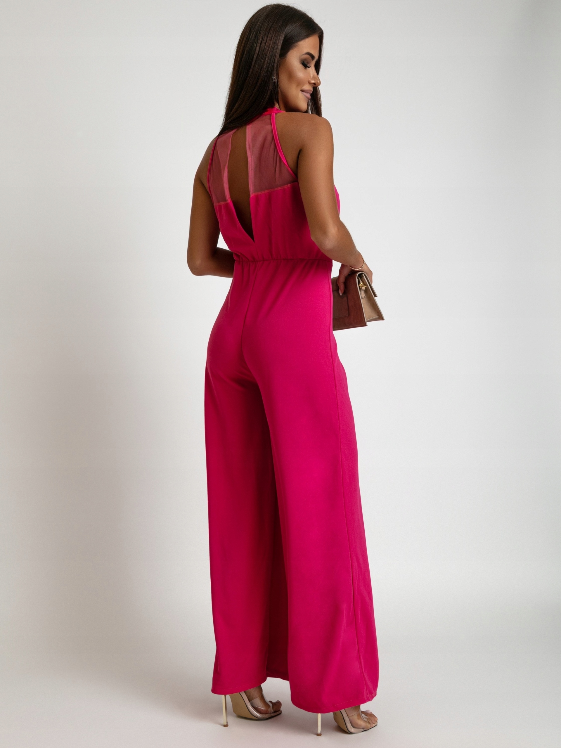 DŁUGI KOMBINEZON Z SIATECZKĄ RÓŻOWY OKOLICZNOŚCIOWY NA WESELE KOMUNIĘ Rozmiar uniwersalny