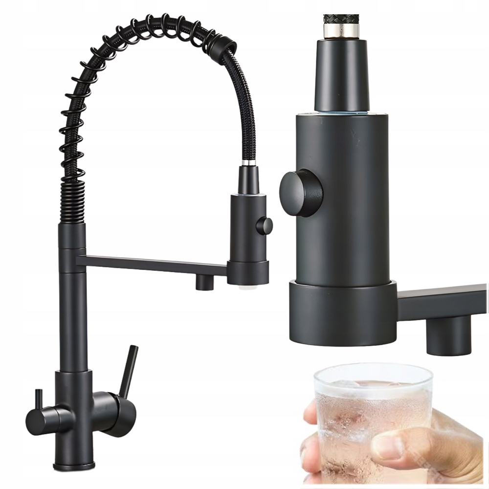 Kuchyňská baterie třícestná černá Dřezová baterie pro vodní filtr Flexibilní