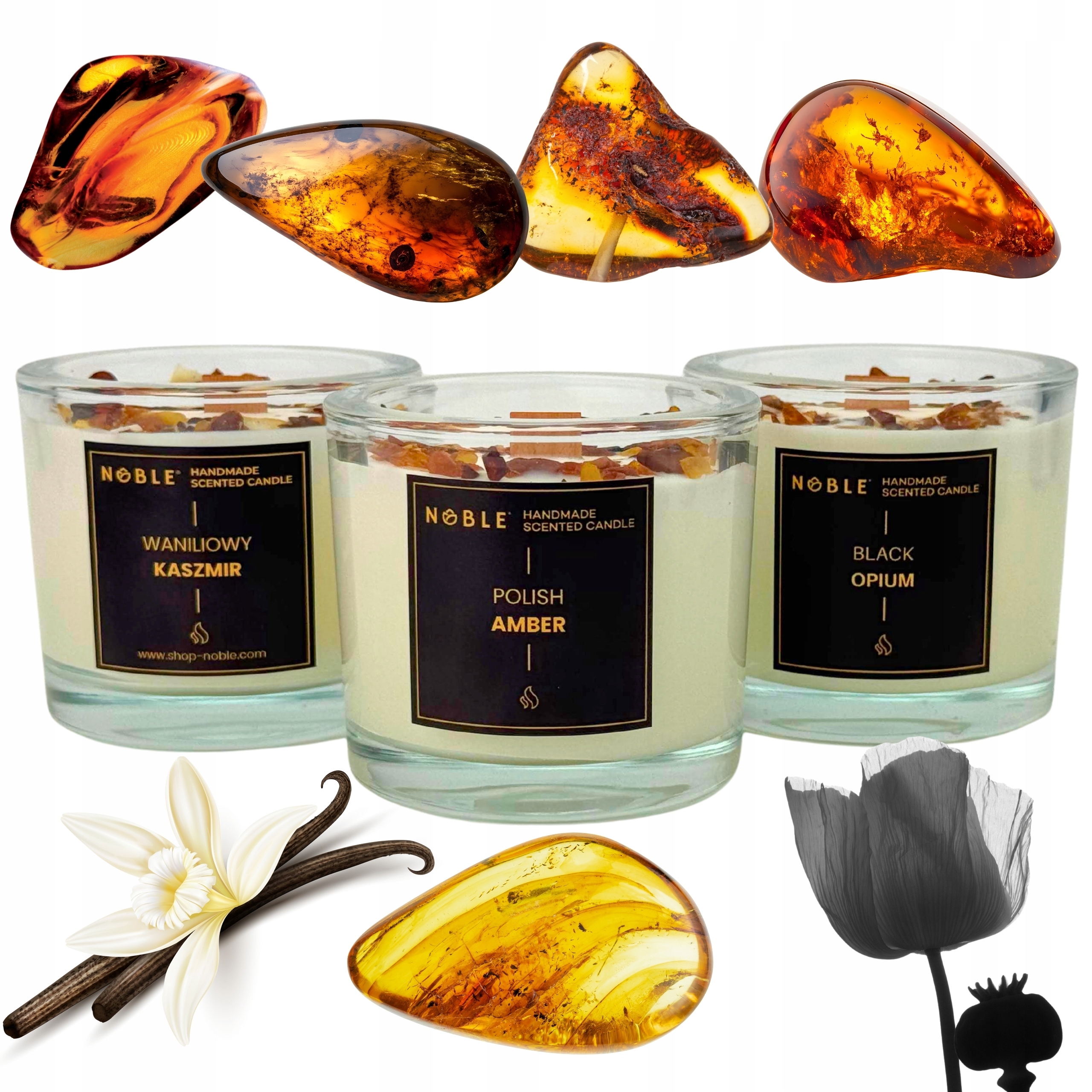 Vonná sójová svíčka jantar kašmír opium a jantar 3 ks Noble