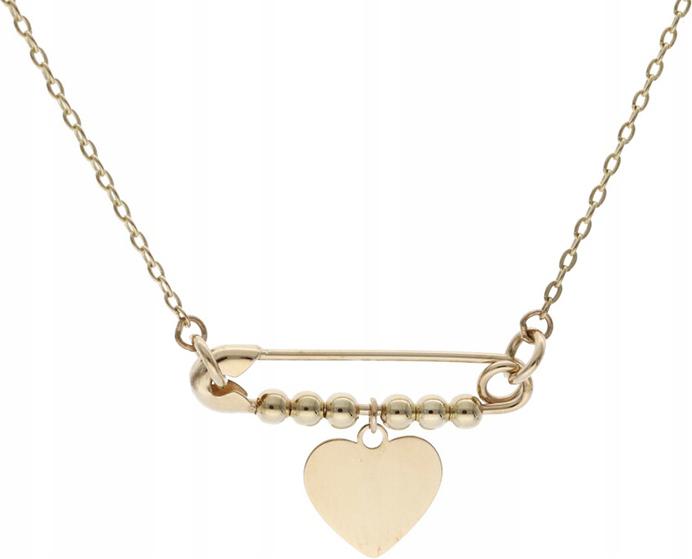 Zlatý náhrdelník 585 řetízek s špendlíkem a srdcem, jemný vzor jako dárek