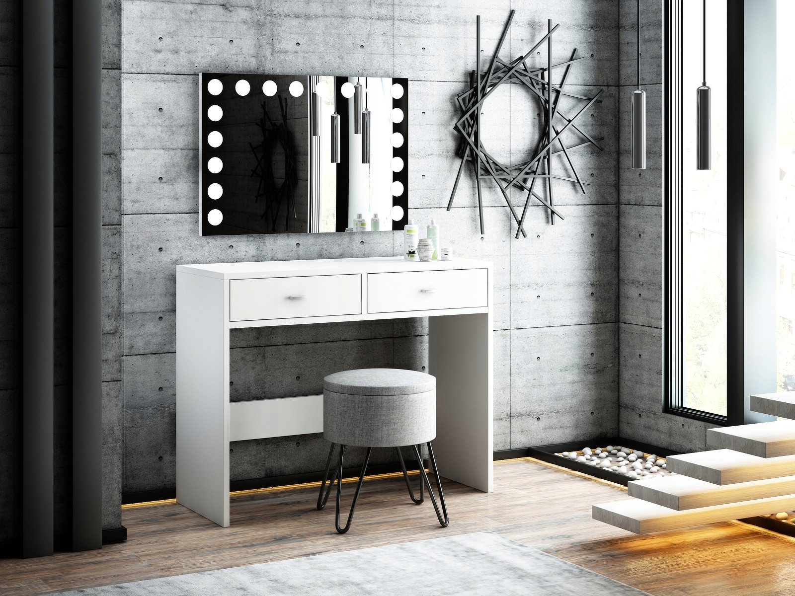 TOALETKA BIAŁA LUSTRO OŚWIETLENIE LED Kolor mebla biały