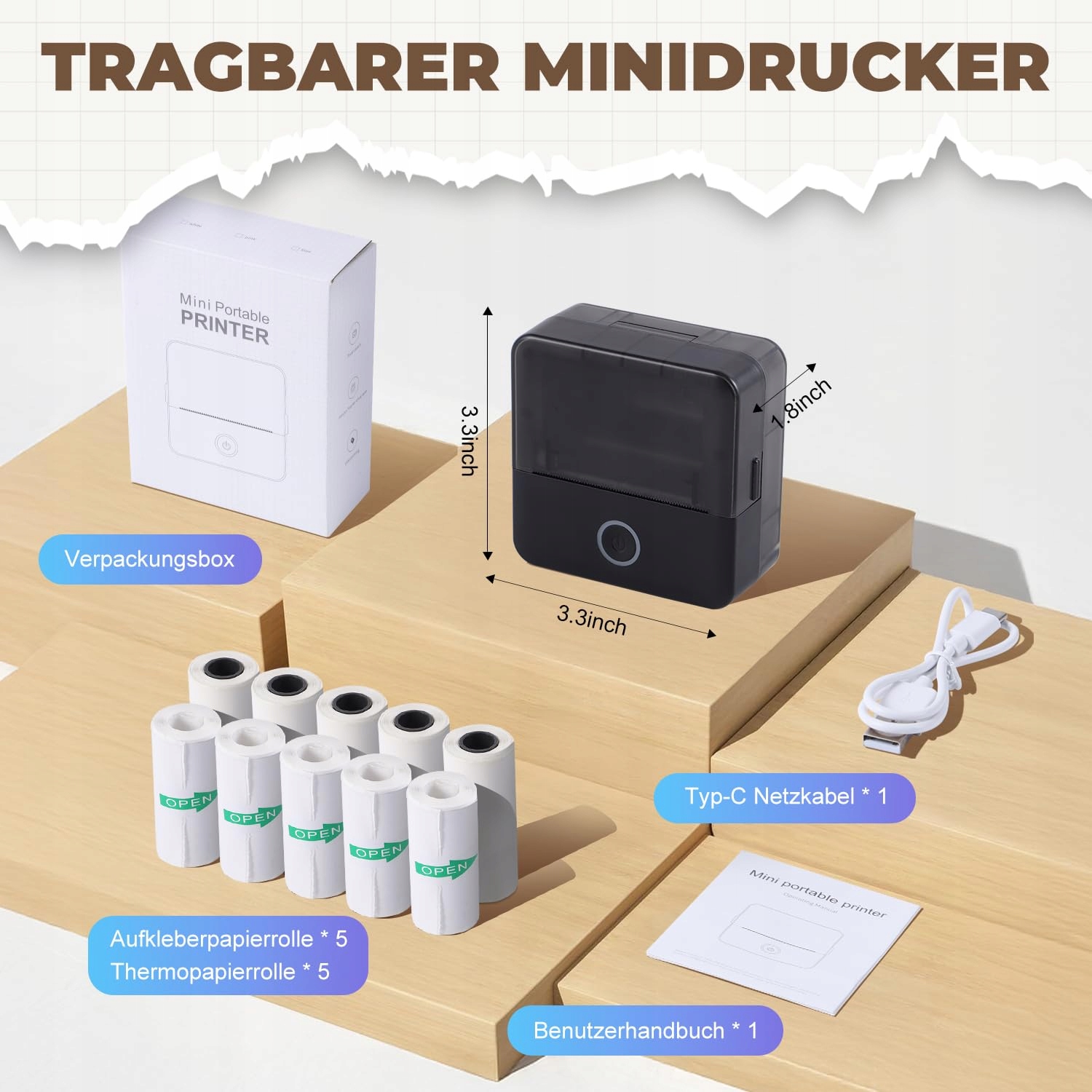 PRAOAHEI Mini Drukarka Termiczna Bluetooth Do Zdjęć i Notatek iOS Android — miniatura 6