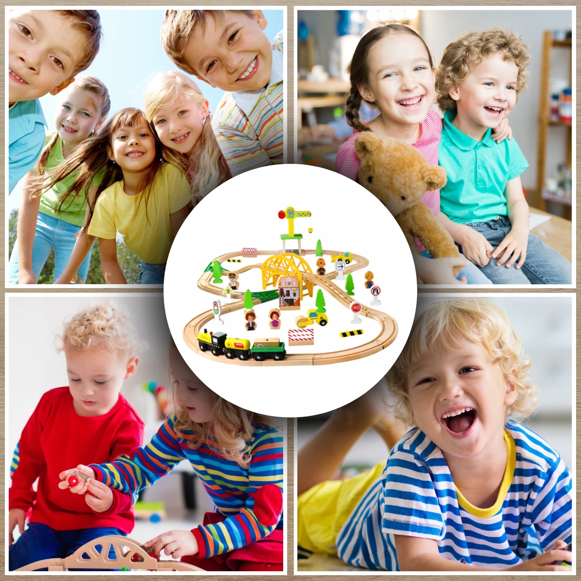 Kolejka Drewniana Pociąg Tor Tory Lokomotywa + Wagony Seria W04C187.FZ