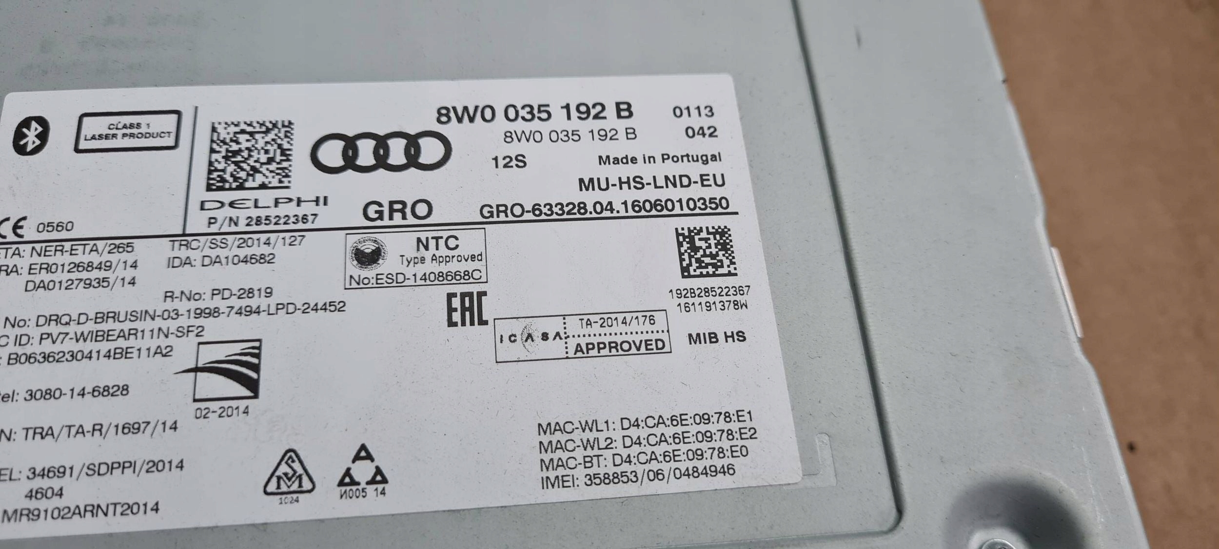 A4 B9 8W MULTIMEDIA player SD NAVI 8W0035192B A5 8W