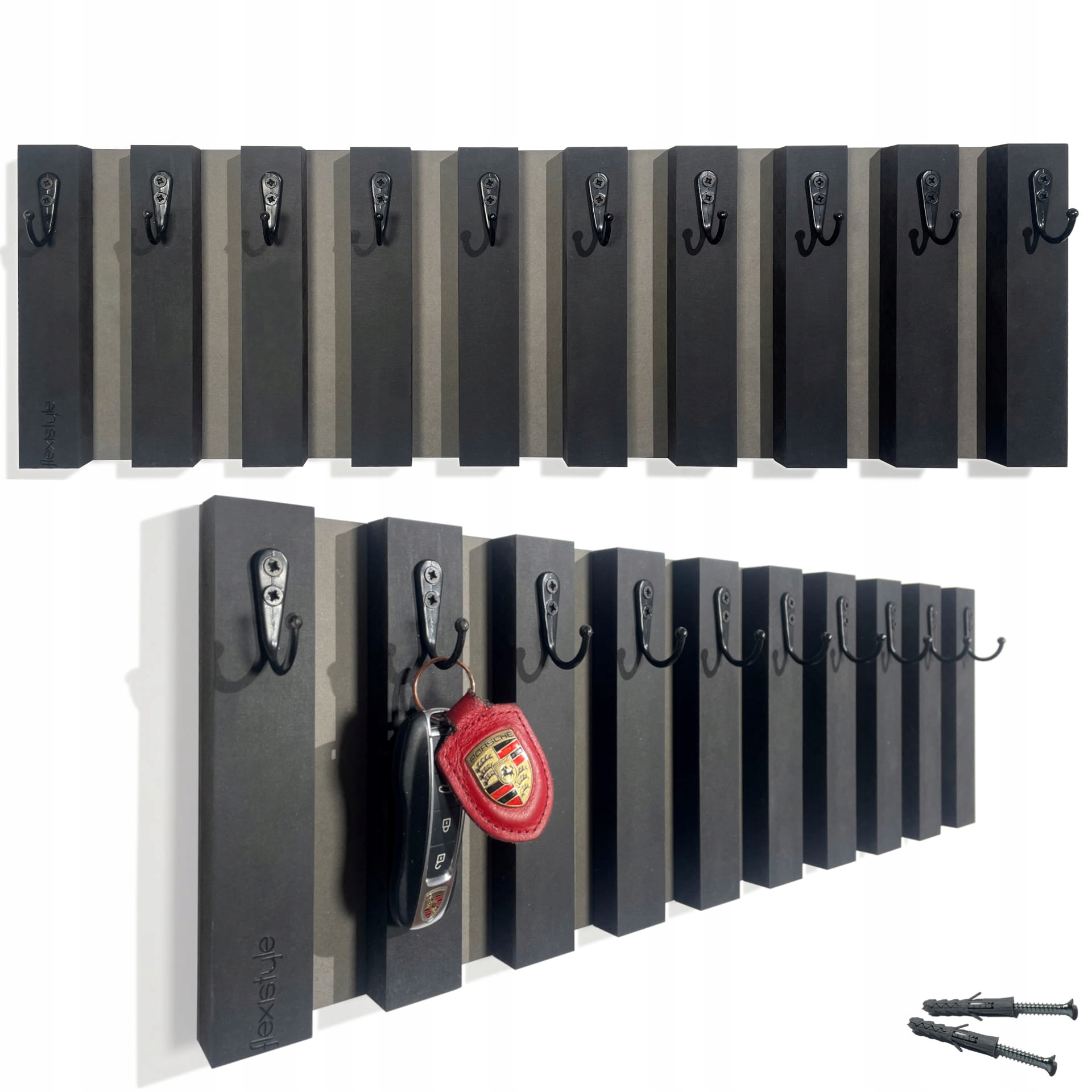 Dřevěný věšák na klíče, organizér Lamele, 60 cm, černý