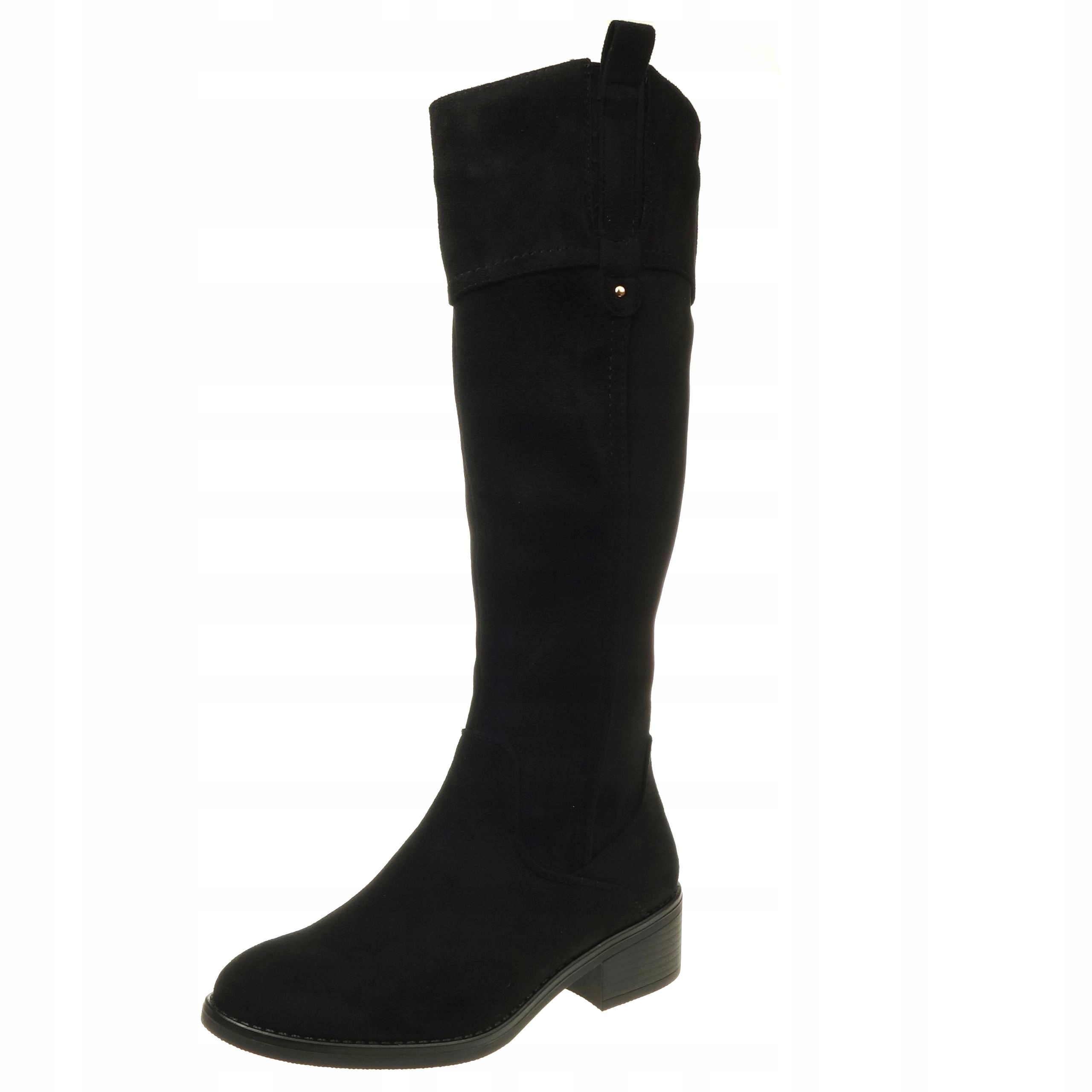 Dámské semišové kozačky Jezzi zateplené před kolenem, plochý zip, podpatek, velikost 39