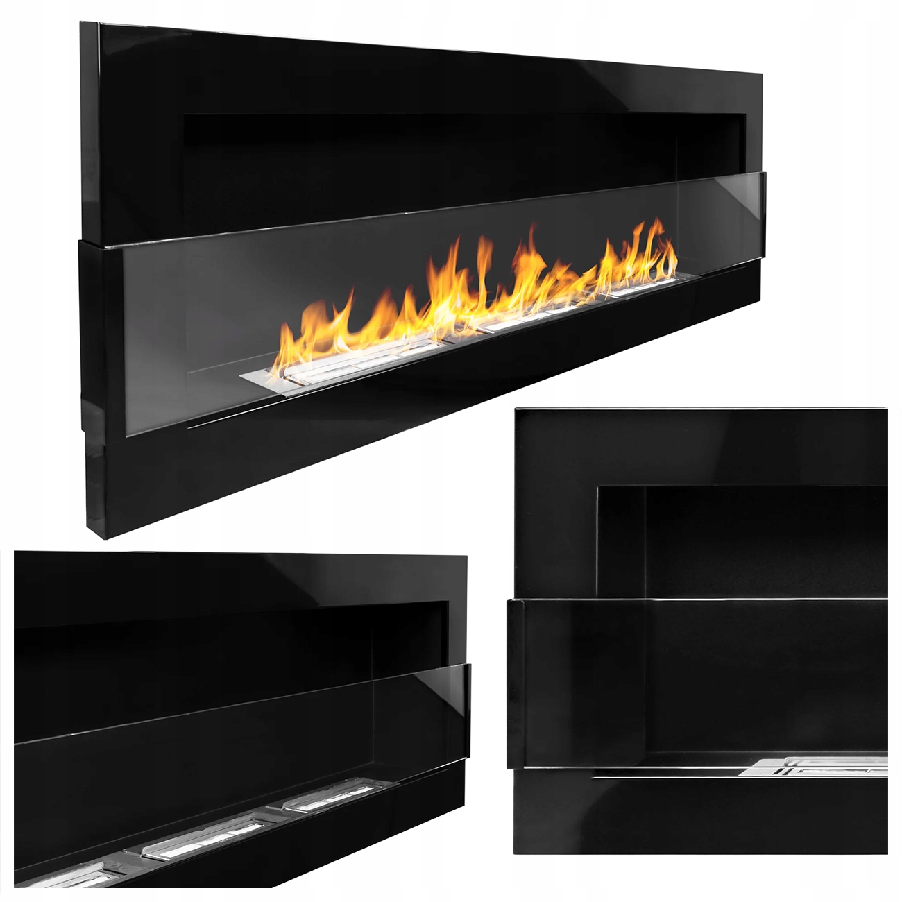 Závěsný Biokrb Se Sklem 1200 X 400 MM, Černý Lesk Na Biopalivo