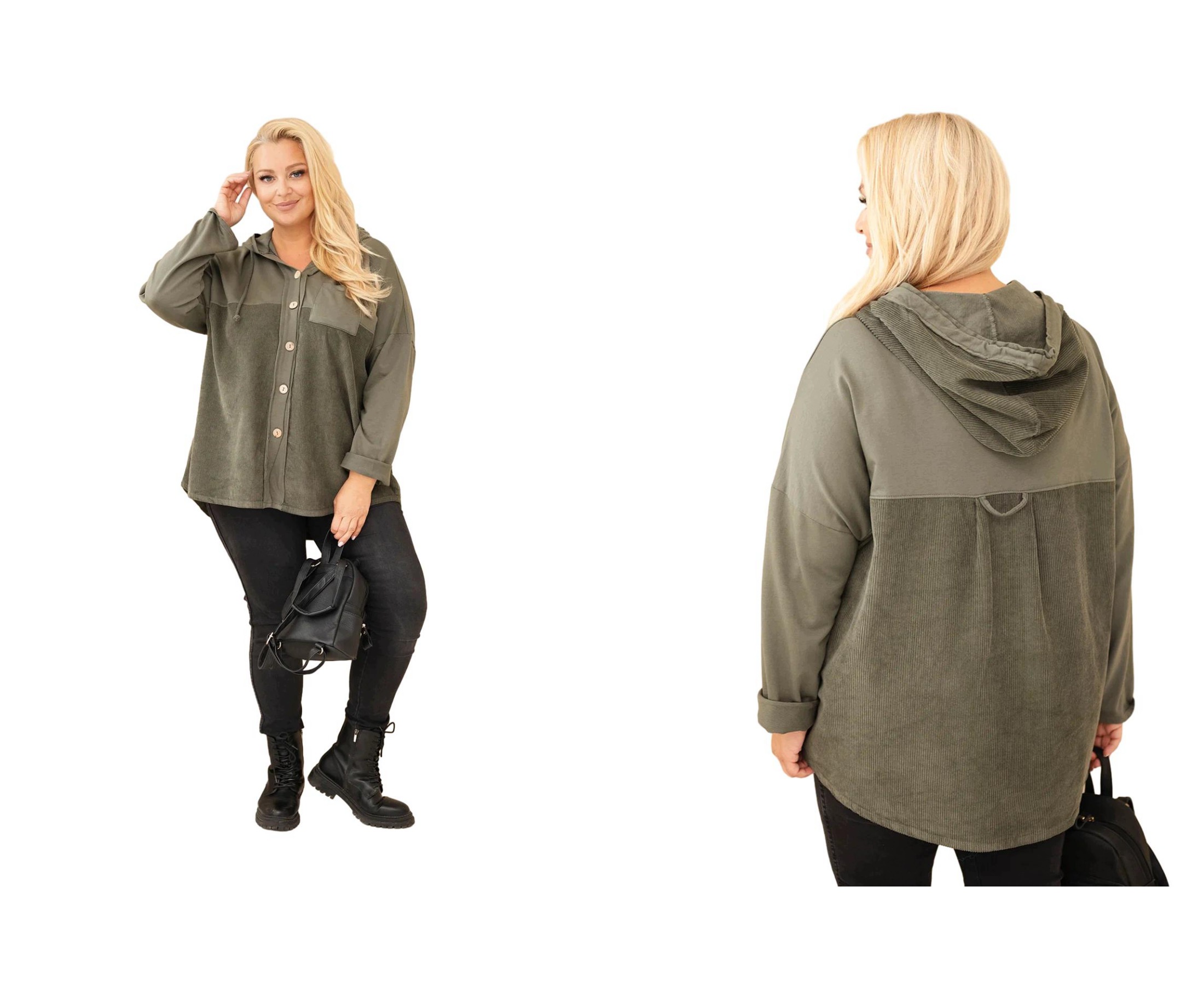 Khaki mikina s kapucí a knoflíky