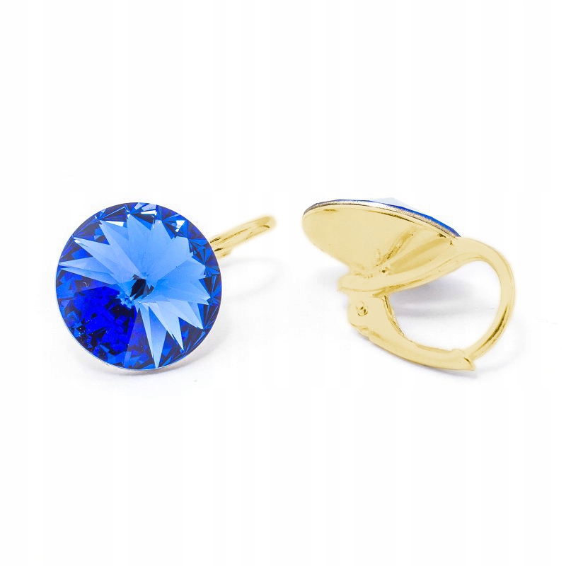 Náušnice pozlacené stříbro 925 s krystaly Swarovski Rivoli 12 mm Sapphire