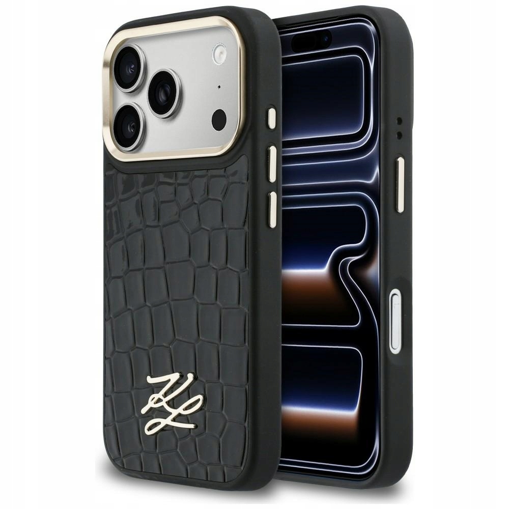 Pouzdro Karl Lagerfeld Croco Kl Script Logo MagSafe pro iPhone 17 Pro, černé