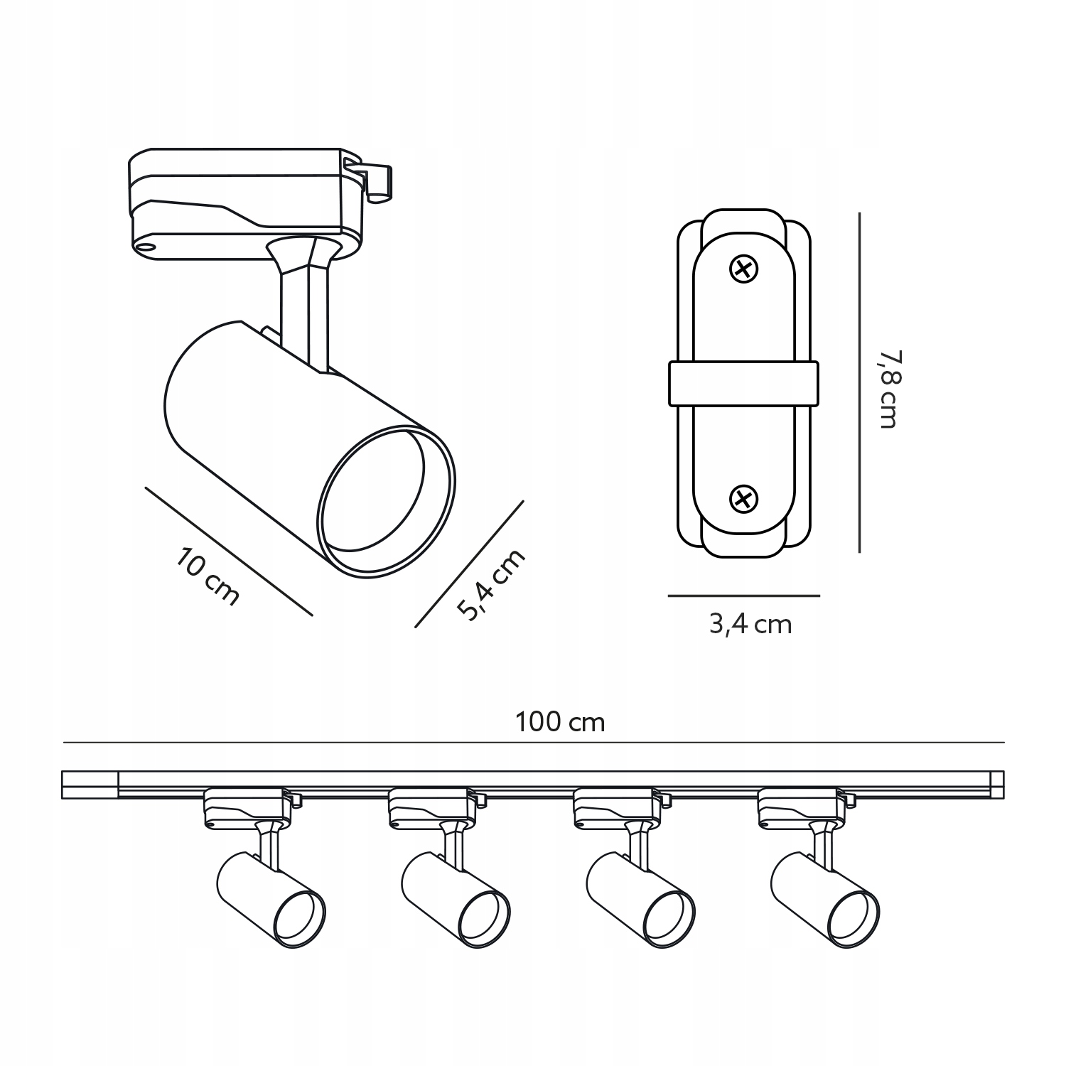 Oświetlenie szynowe 1-fazowe Zestaw Szyna 2m+8 Oprawy GU10 Zasilanie Biały Rodzaj gwintu GU10
