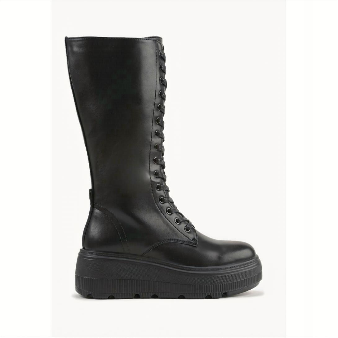 Černé šněrovací dámské kozačky před kolena na platformě 2347B vel. 38